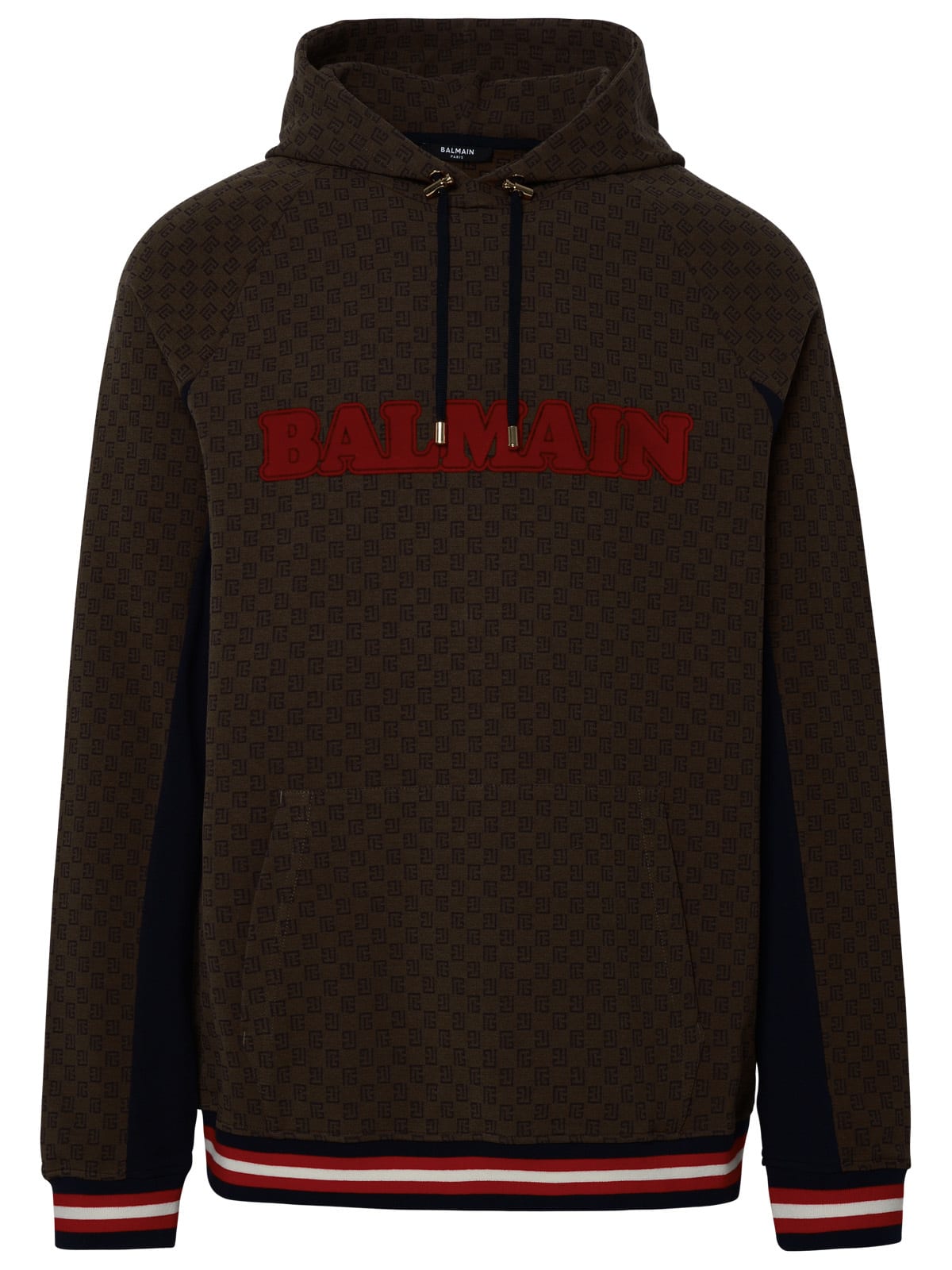 Shop Balmain Brown Cotton Blend Sweatshirt In Marrone/multicolor