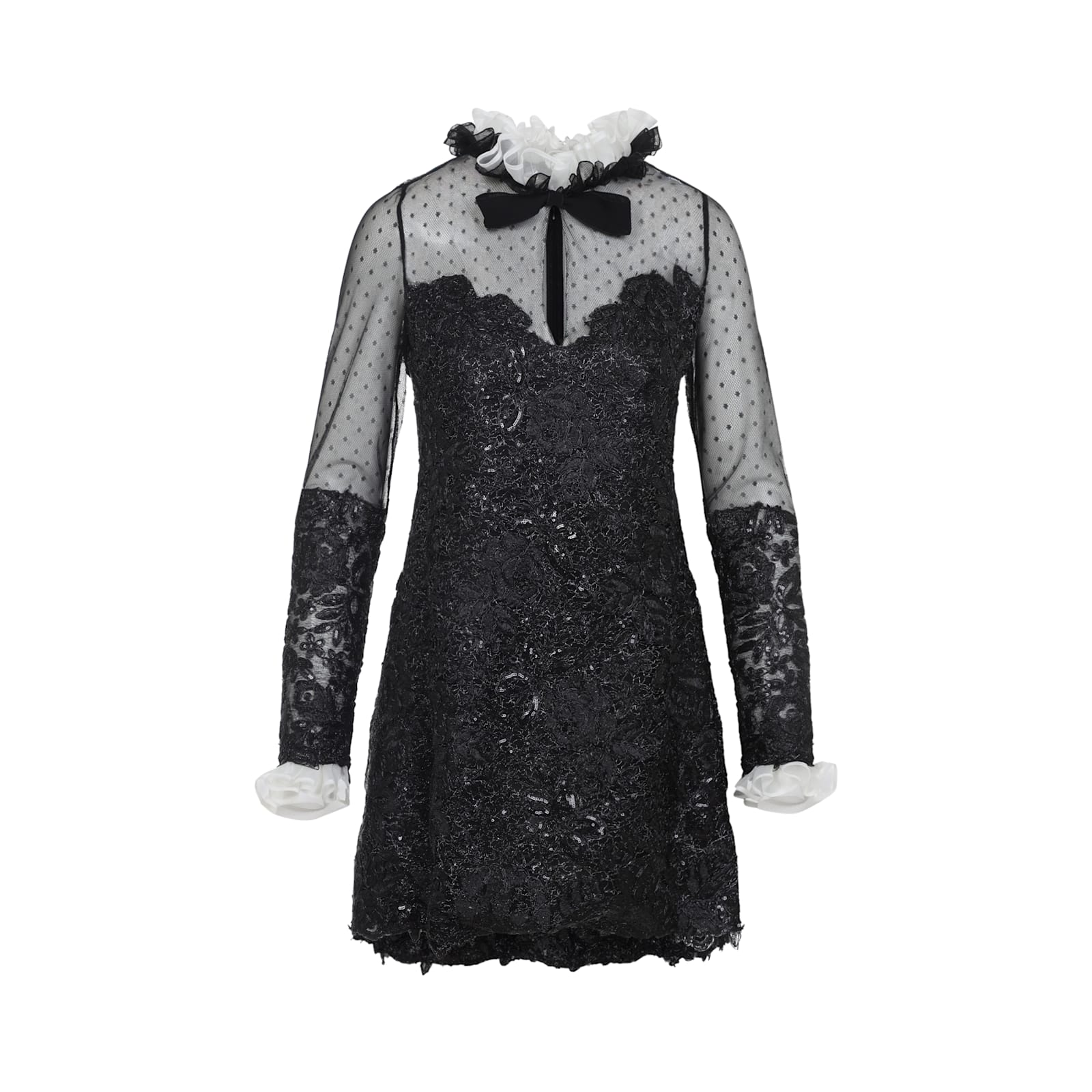 Giambattista Valli Sheer Sleeve Polka Dot Mini Dress In Black