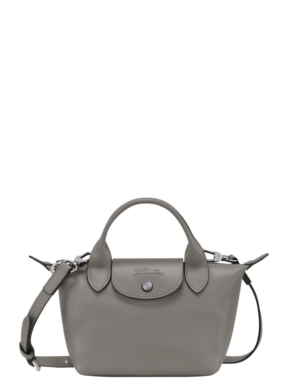 le Pliage Xtra Grey Shoulder Bag With Engraved Logo On The Front In Leather Woman