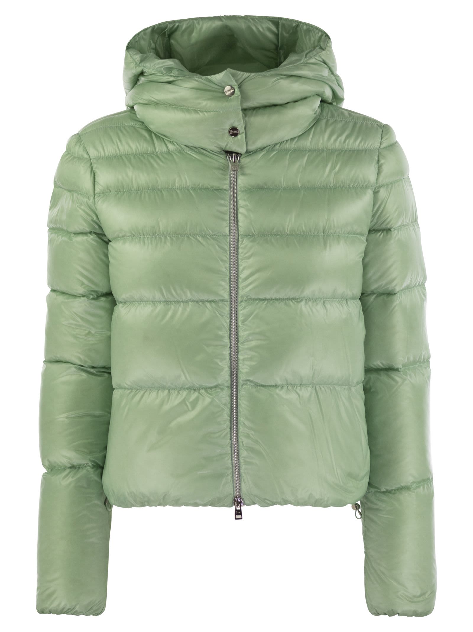 Shop Herno Ultralight Nylon Bomber Jacket With Hood In Green