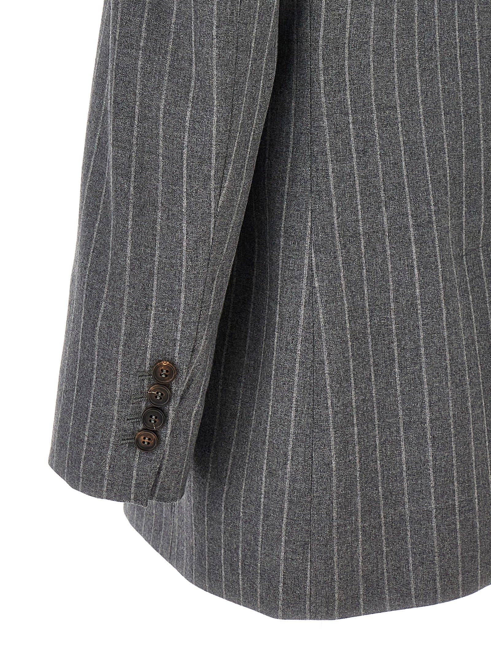 Shop Brunello Cucinelli Pinstriped Double-breasted Blazer In Gray