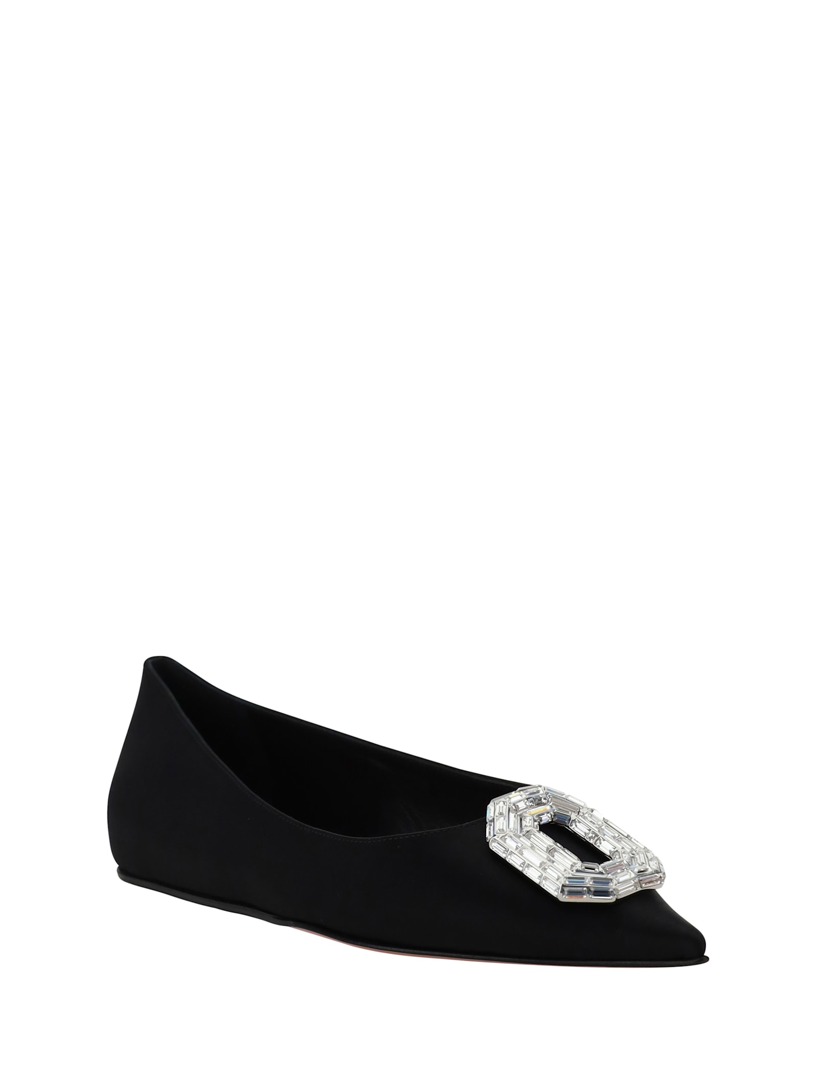 Shop Amina Muaddi Camelia Ballerinas In Satin Black/white