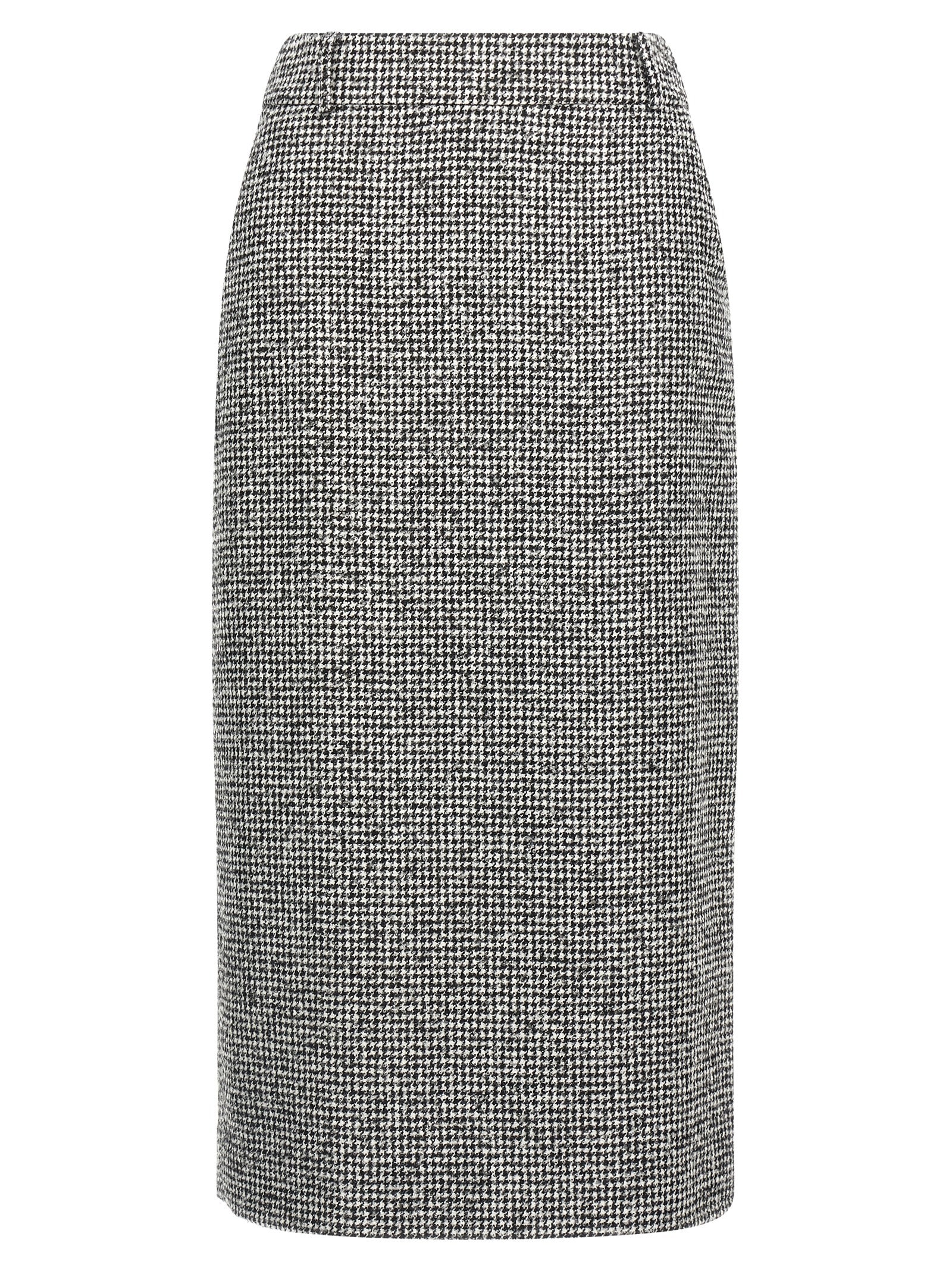 Ermanno Scervino Houndstooth Sheath Longuette Skirt With Back Split In Black