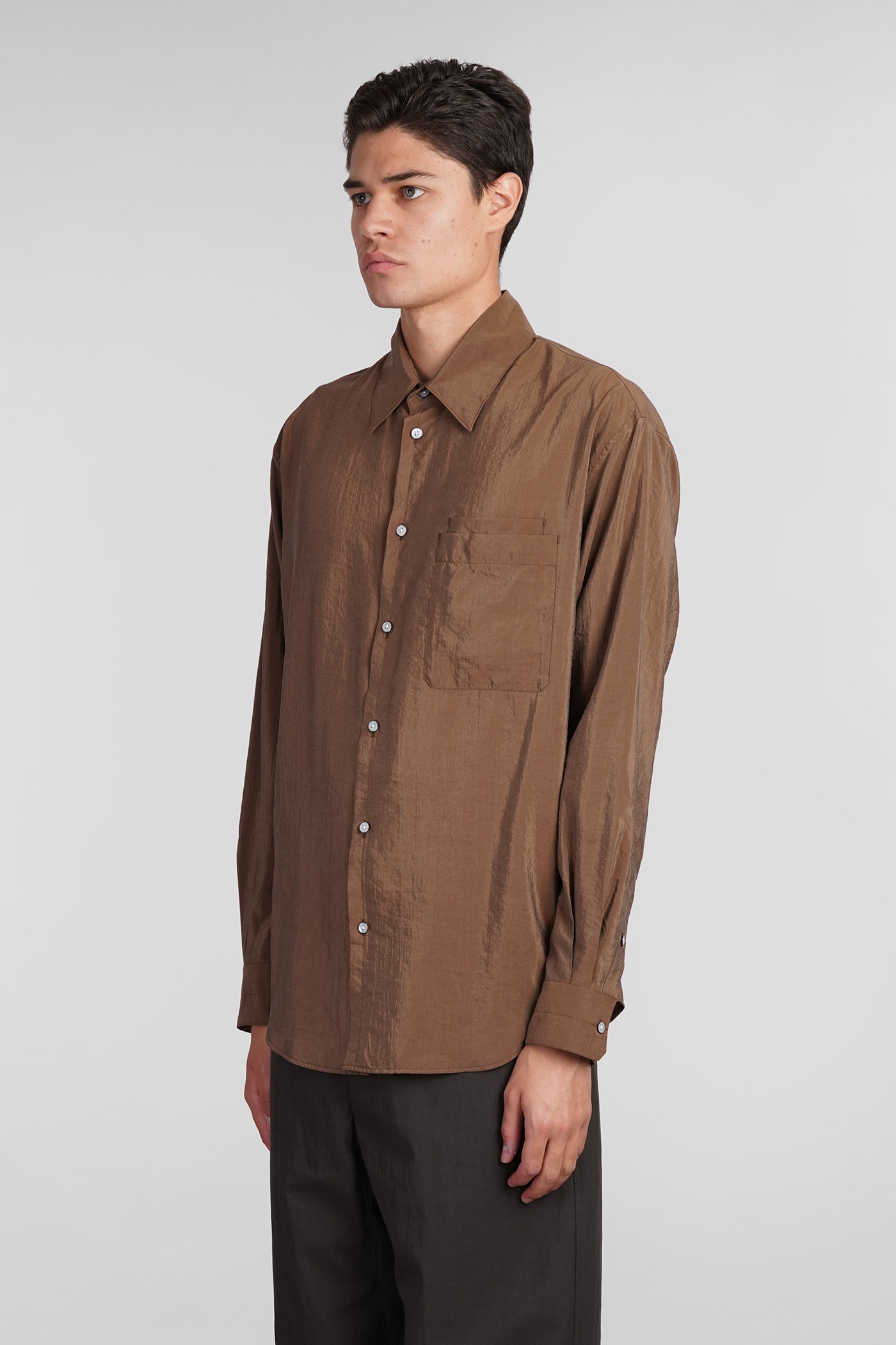 Shop Lemaire Shirt In Brown Silk