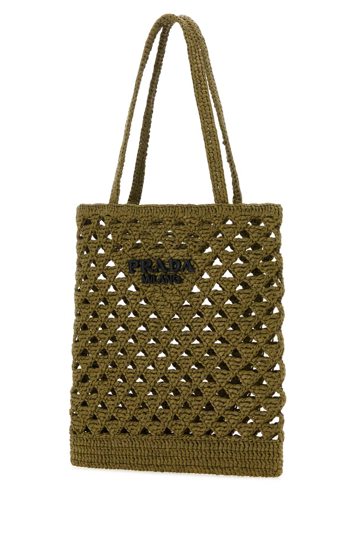 Shop Prada Khaki Straw Handbag In Oliva