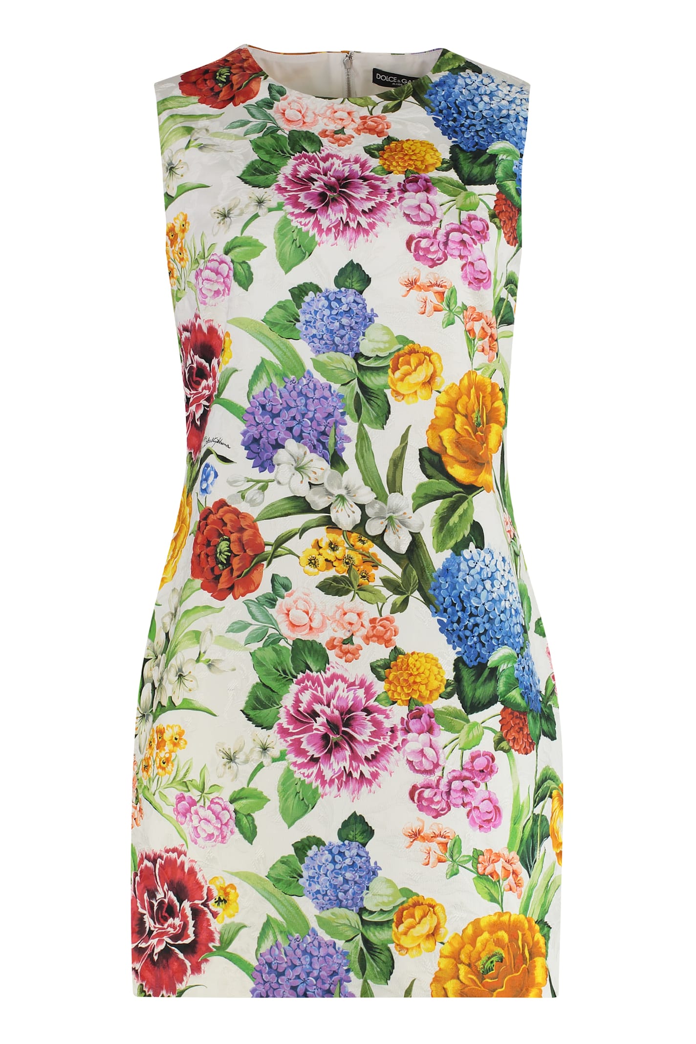 Dolce & Gabbana Floral Print Jacquard Cotton Short Dress In Multicolor