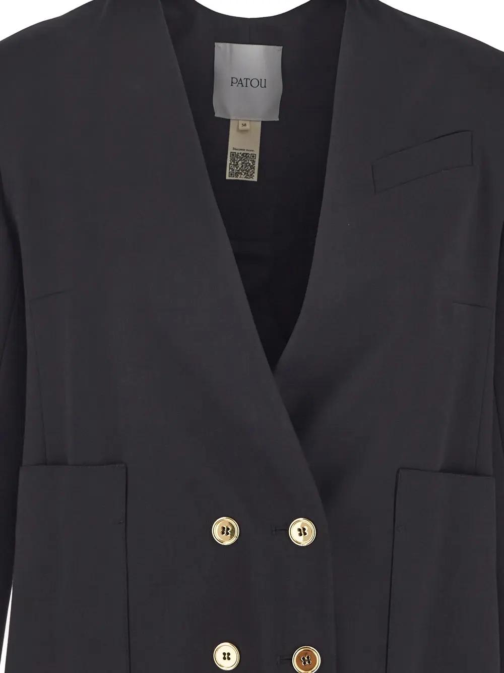 Shop Patou No Collar Double Breasted Jacket In Black