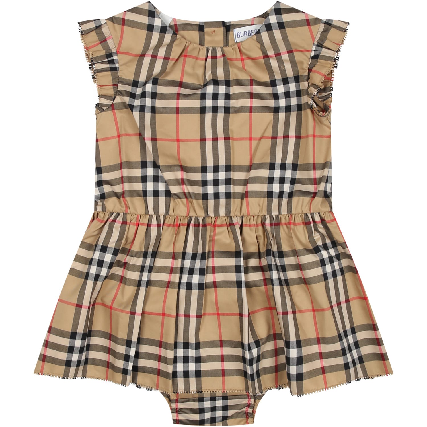 Shop Burberry Beige Dress For Baby Girl With Iconic Vintage Check In Archive Beige Ip Chk