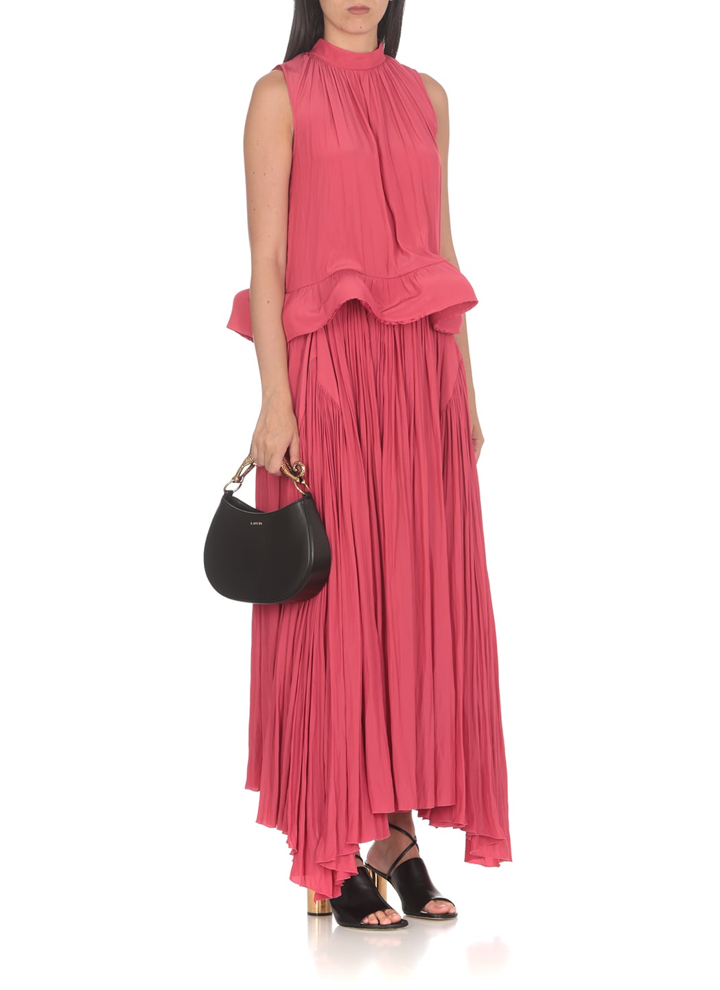 Shop Lanvin Long Pleated Skirt In Fuchsia