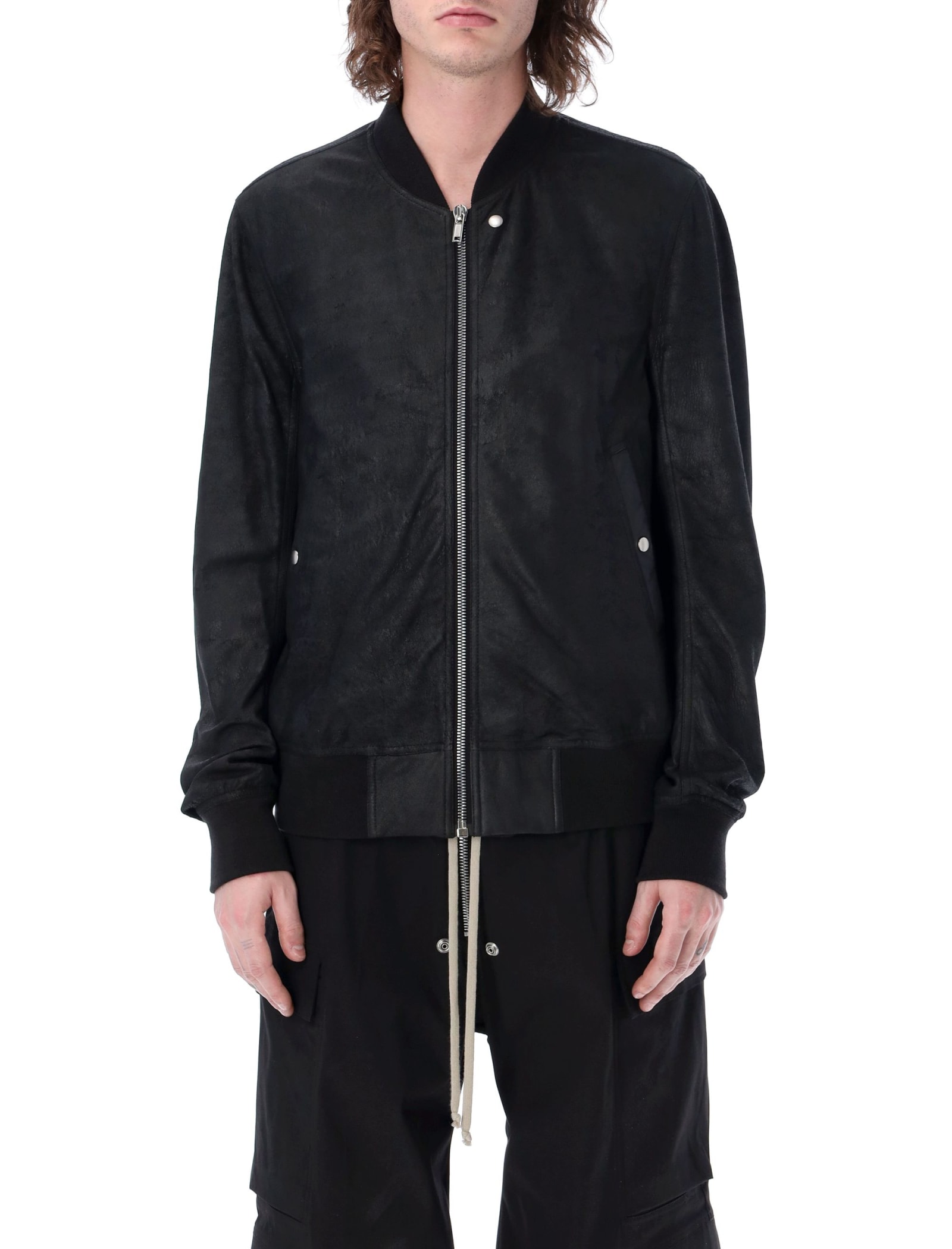 Rick Owens Classic Flight Leather Bomber Jacket In Black