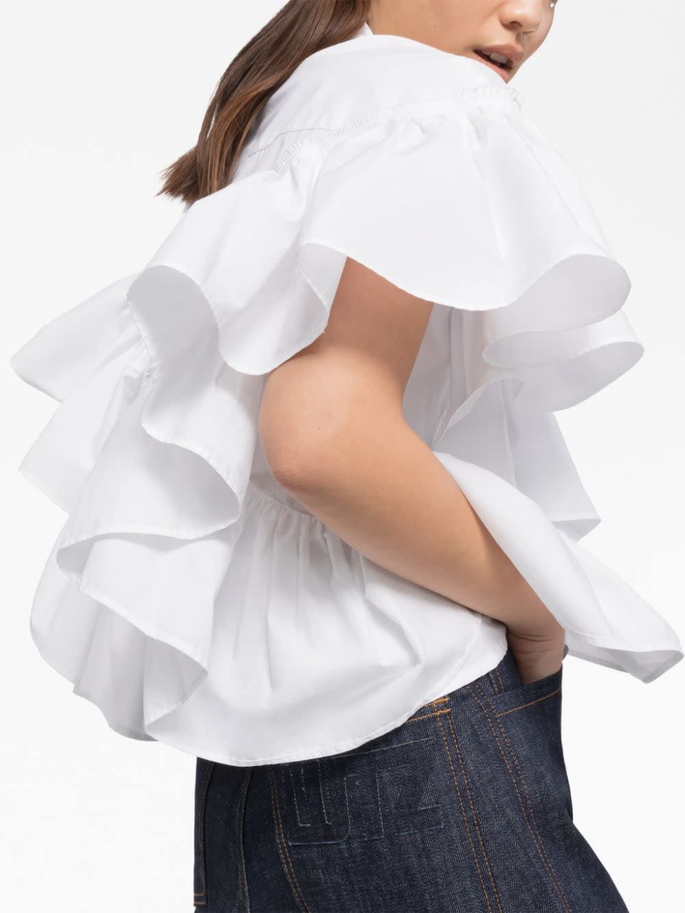 Az Factory Ruffled Sleeves Cotton Shirt In White