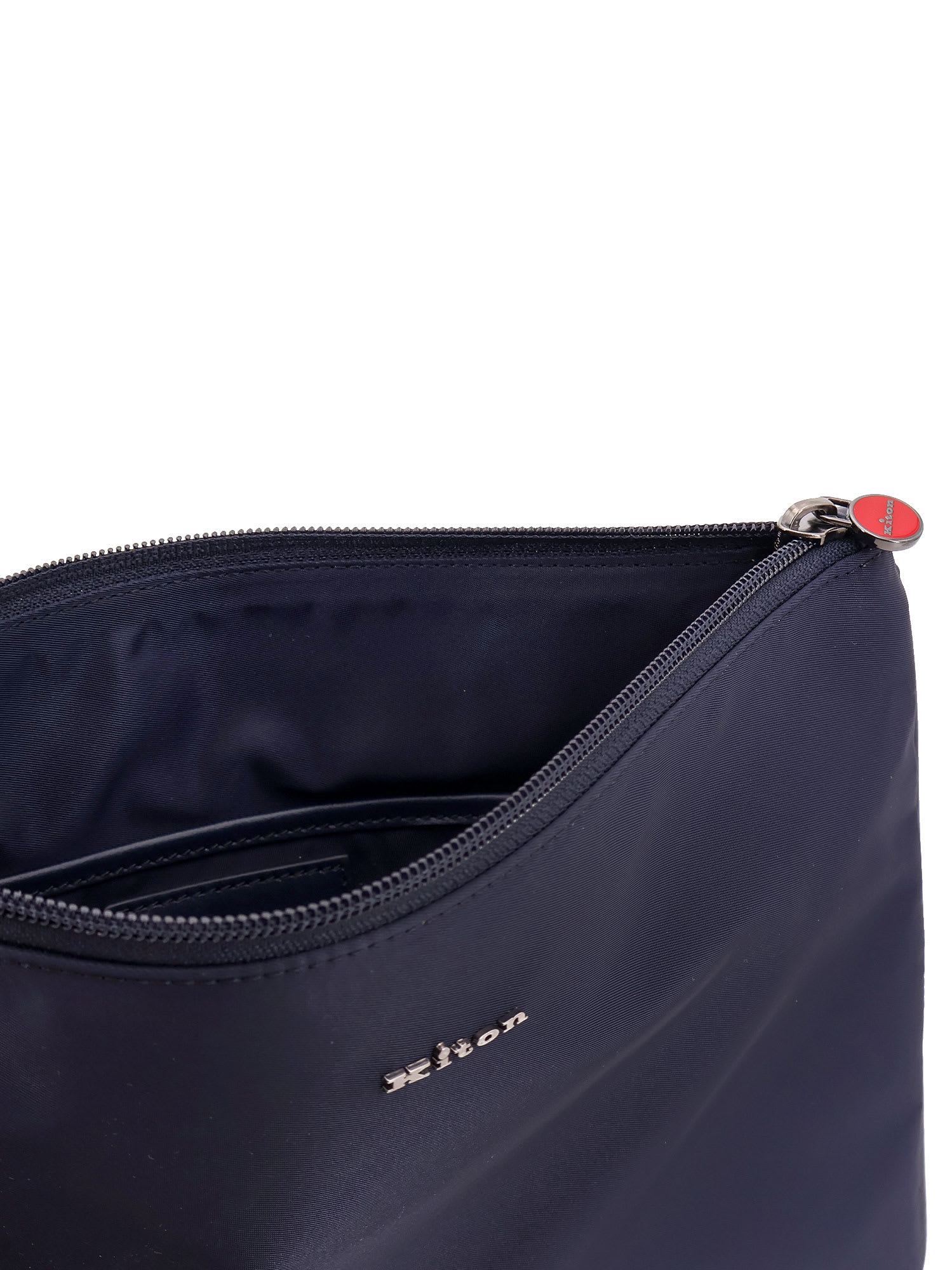 Kiton Nylon Clutch With Metal Lettering Logo In Blue