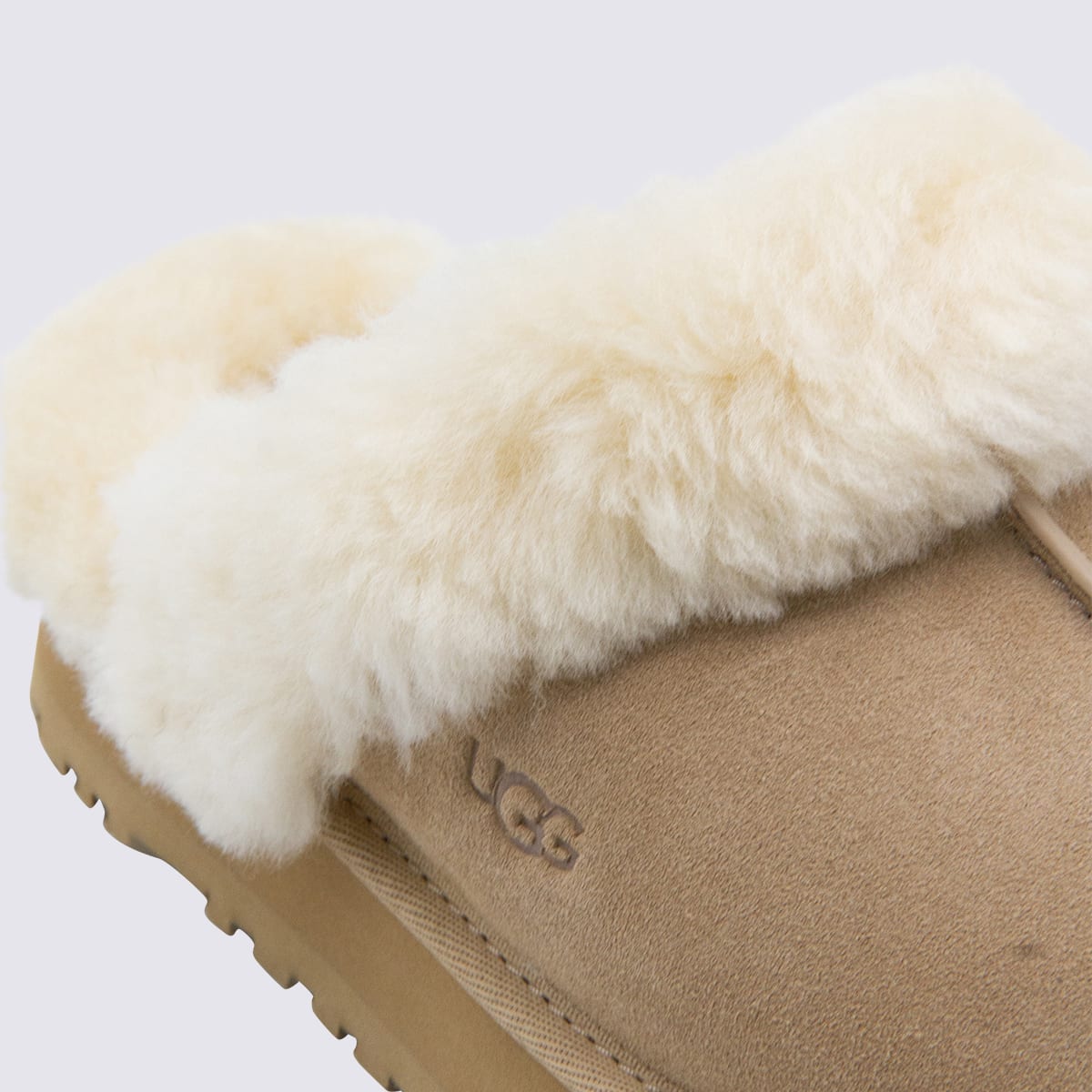 Ugg Sheepskin And Suede Slide With Plush Collar In Nude