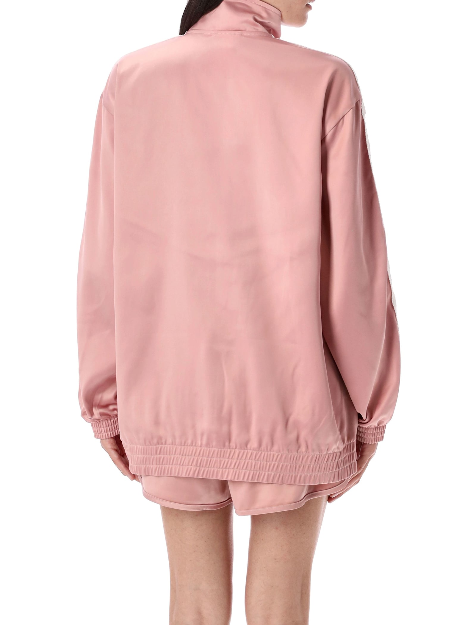 Adidas Originals Satin Ruffle 3-stripes Firebird Track Jacket In Pink