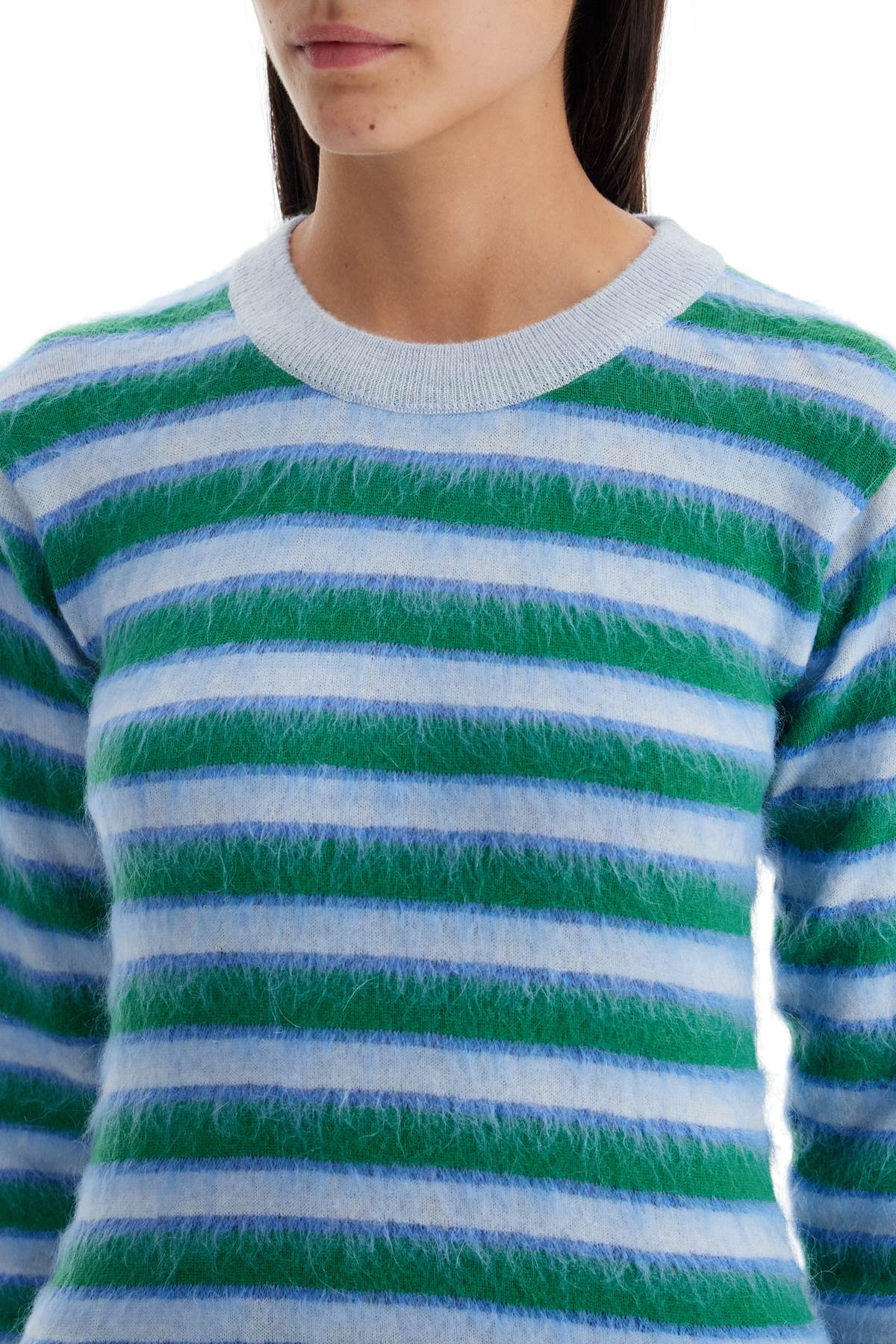 Shop Marni Striped Crewneck Pullover In Light Blue (light Blue)