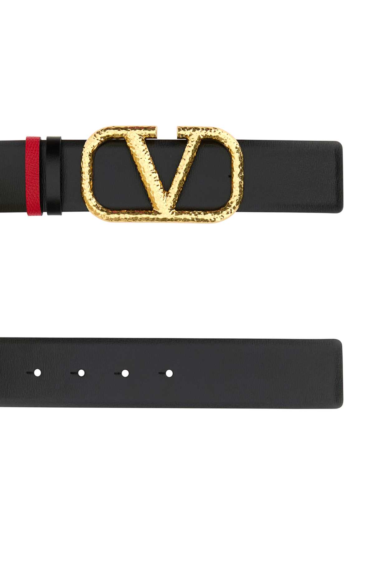 Valentino Garavani Black Leather Vlogo Reversible Belt In Nerorougepur