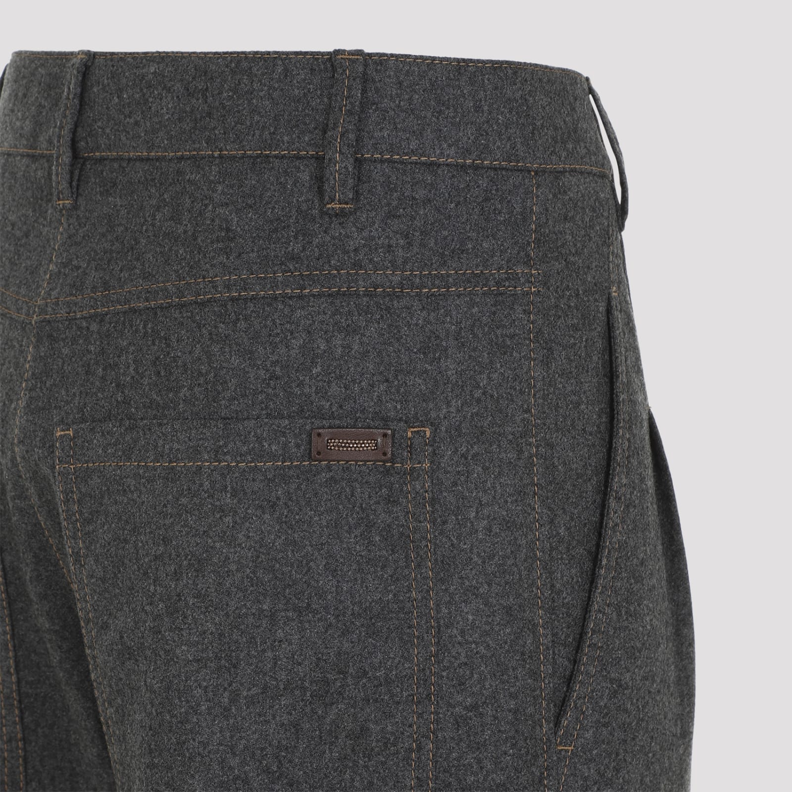 Shop Brunello Cucinelli Cropped Flannel Pants In Grigio Scuro