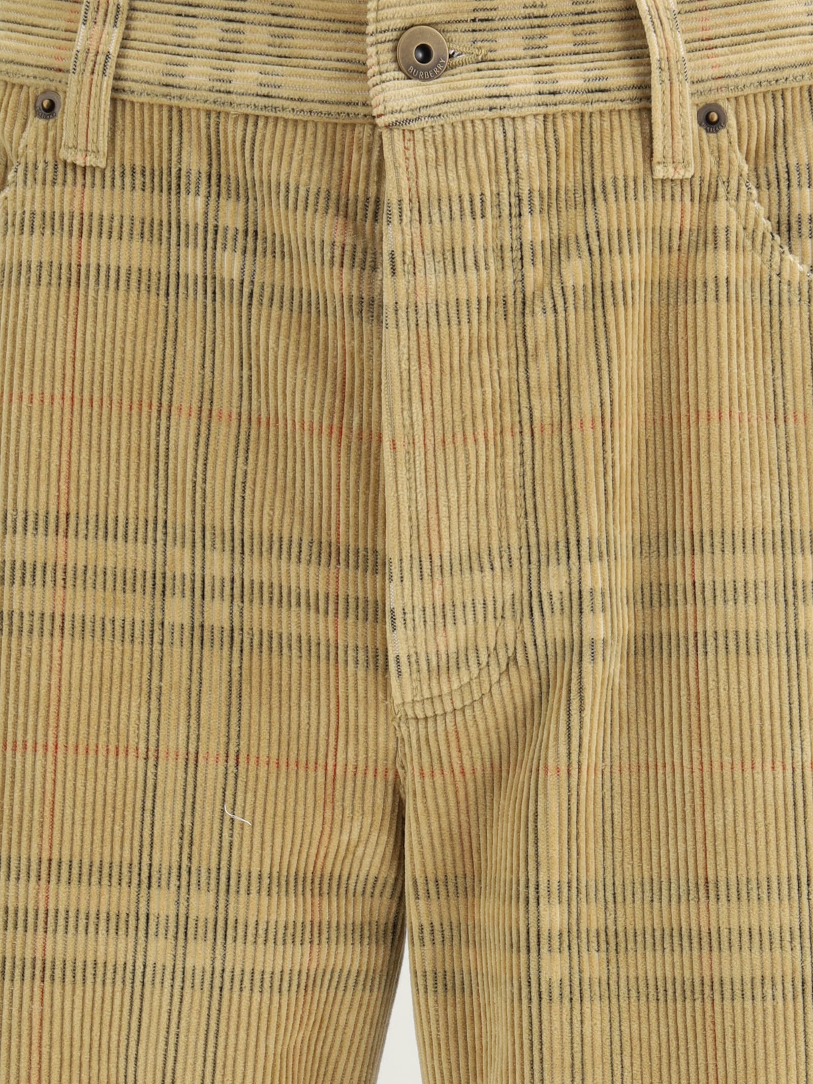 Burberry Corduroy Pant With Embroidered Plaid Pattern In Multi