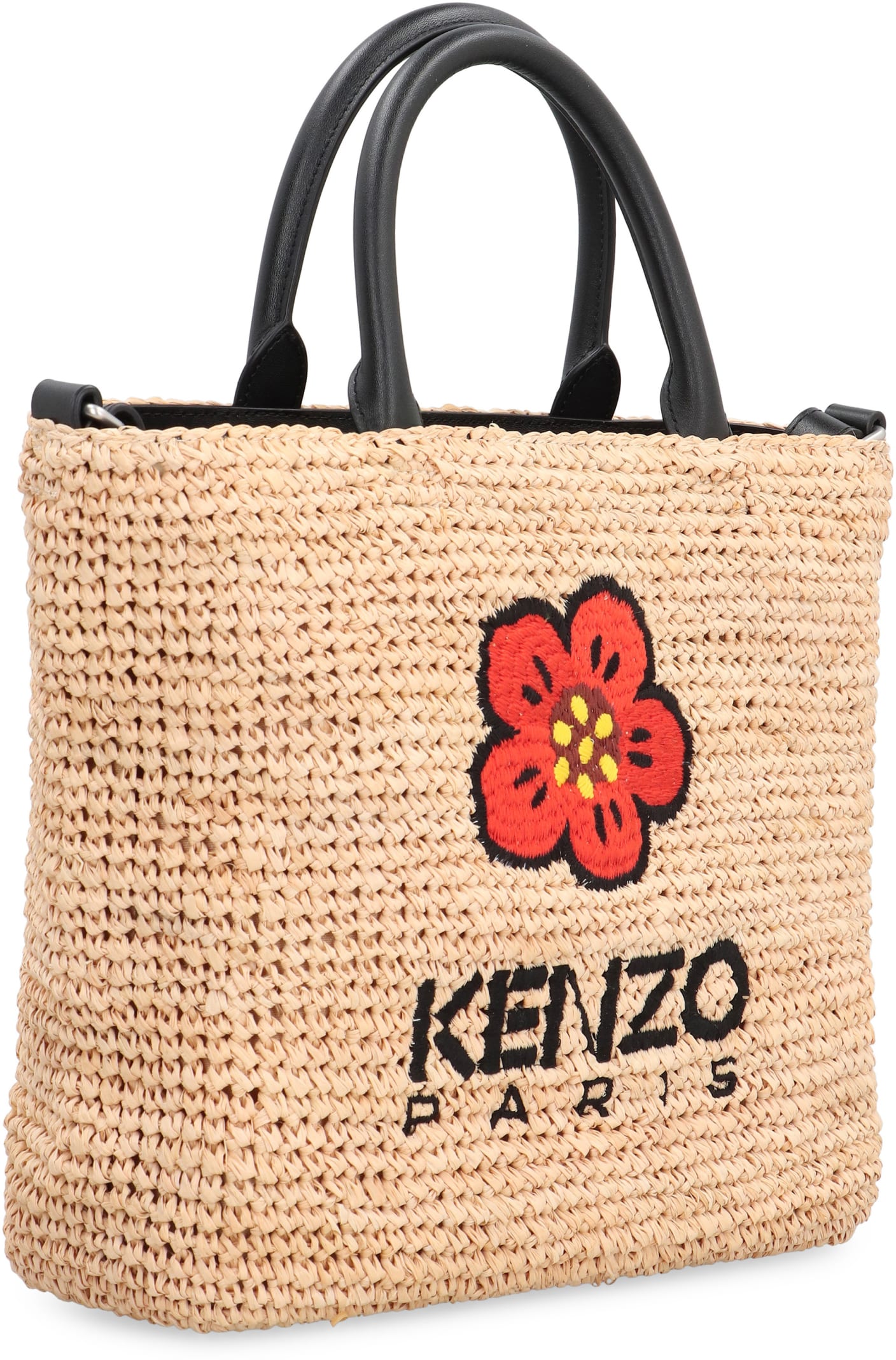 Shop Kenzo Raffia Tote Bag In Black