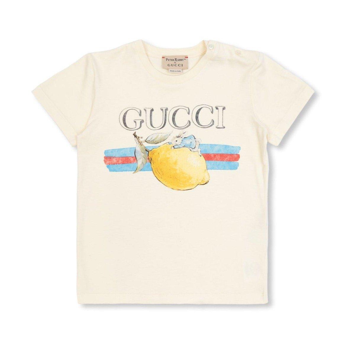 Shop Gucci Logo Printed Crewneck T-shirt In Yellow