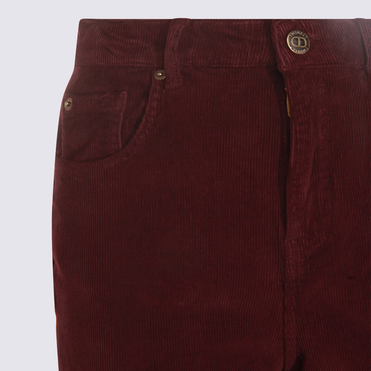 Twinset Relaxed Fit Corduroy Trousers Pockets In Burgundy