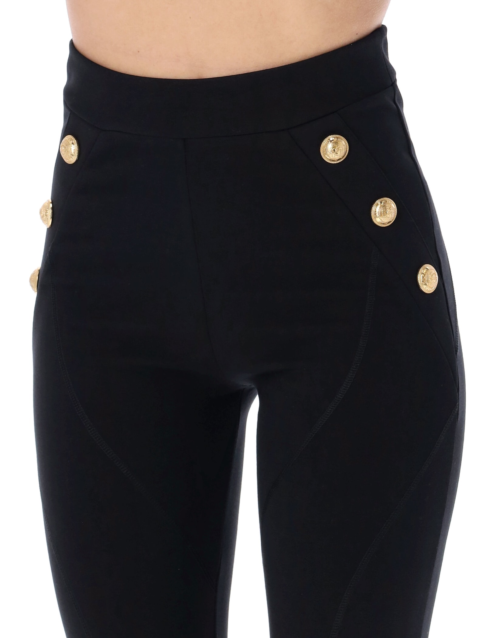 Balmain Jersey Leggings With 6 Buttons In Black