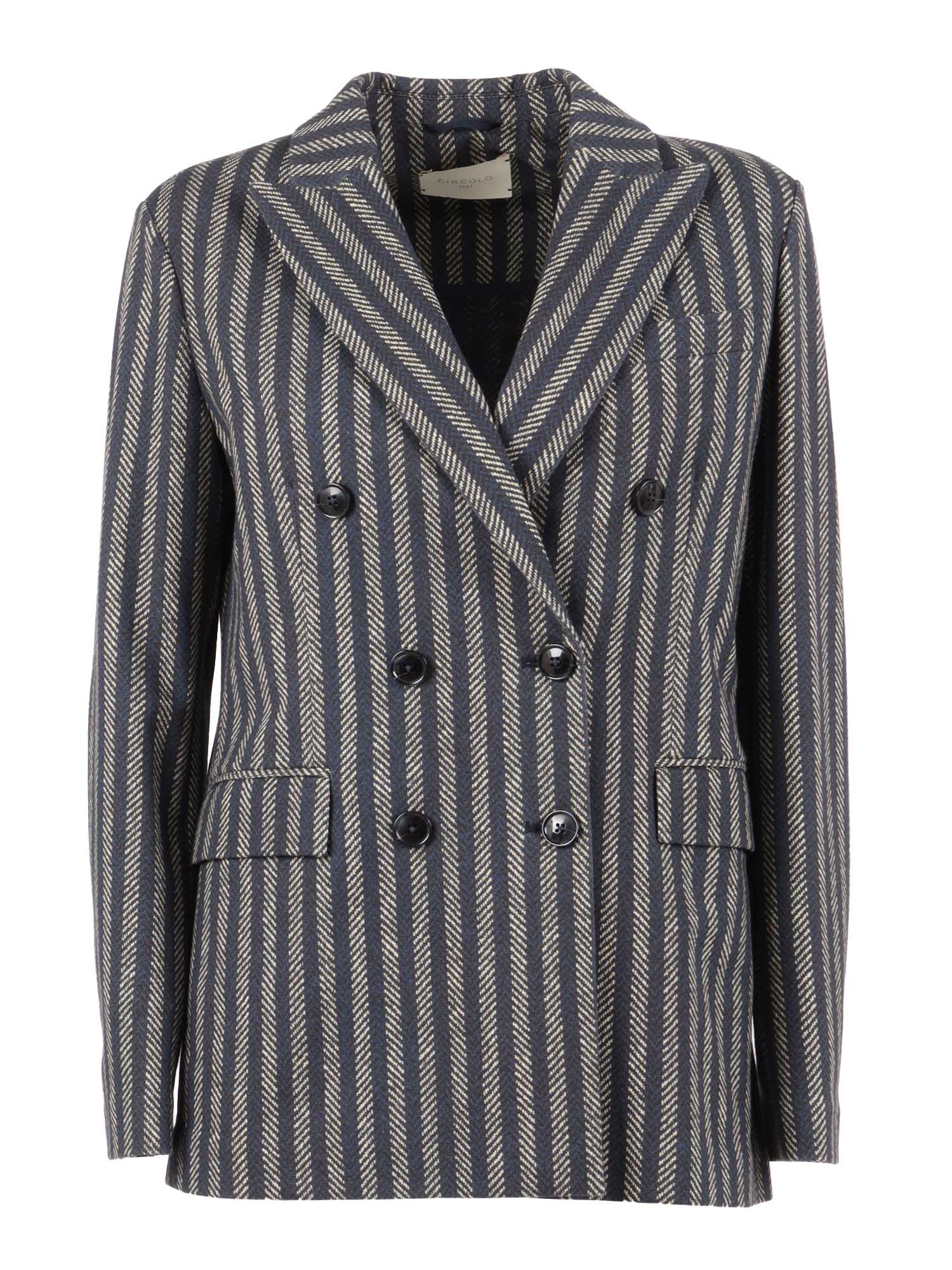 Circolo 1901 Structured Tailored Double-breasted Jacket With Contrasting Stripes In Gray
