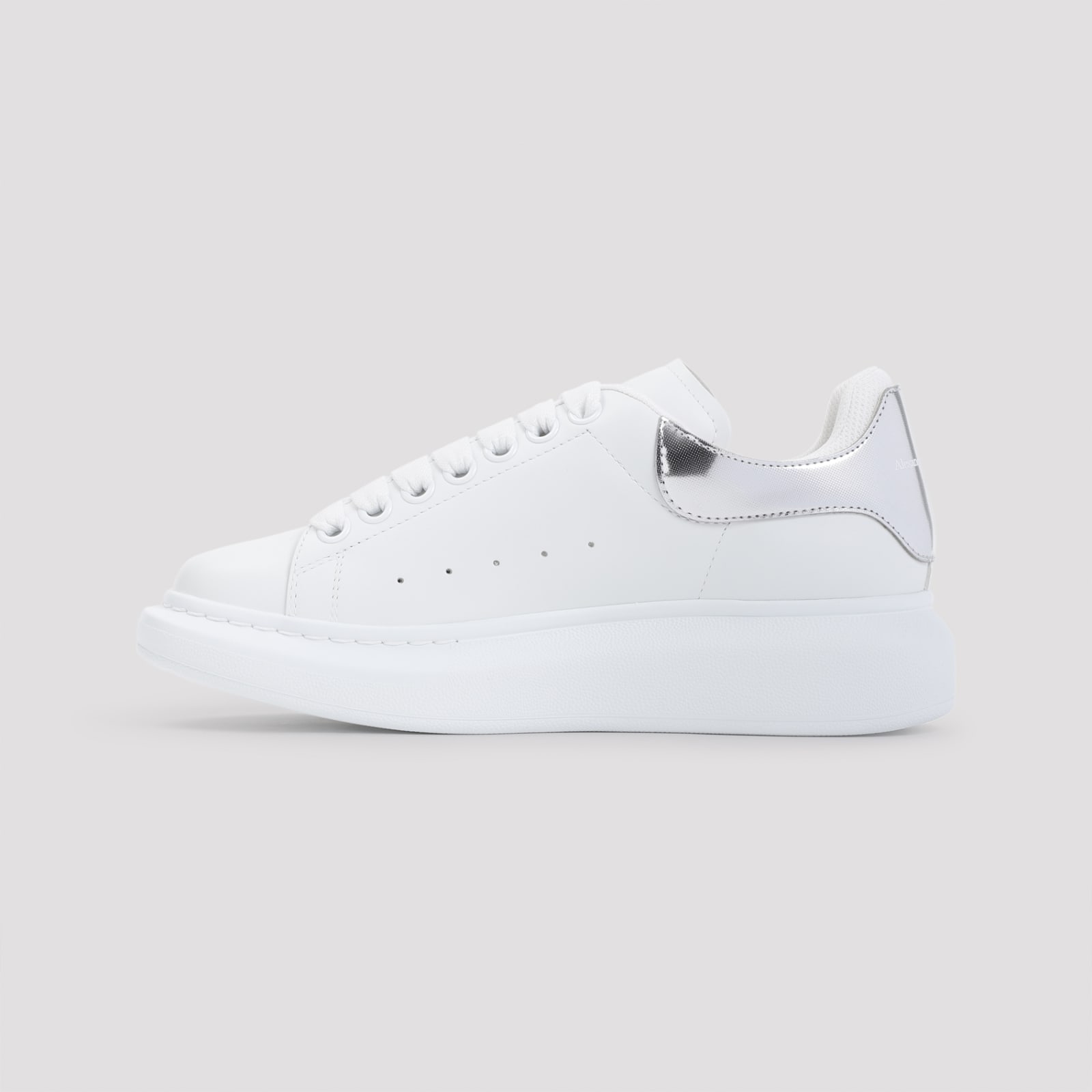 Alexander Mcqueen White Oversize Sneakers With Snake Print On The Heel In Leather Woman In White