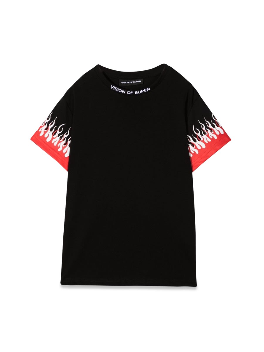 Vision Of Super Black Kids Tshirt With Double Flame In Black