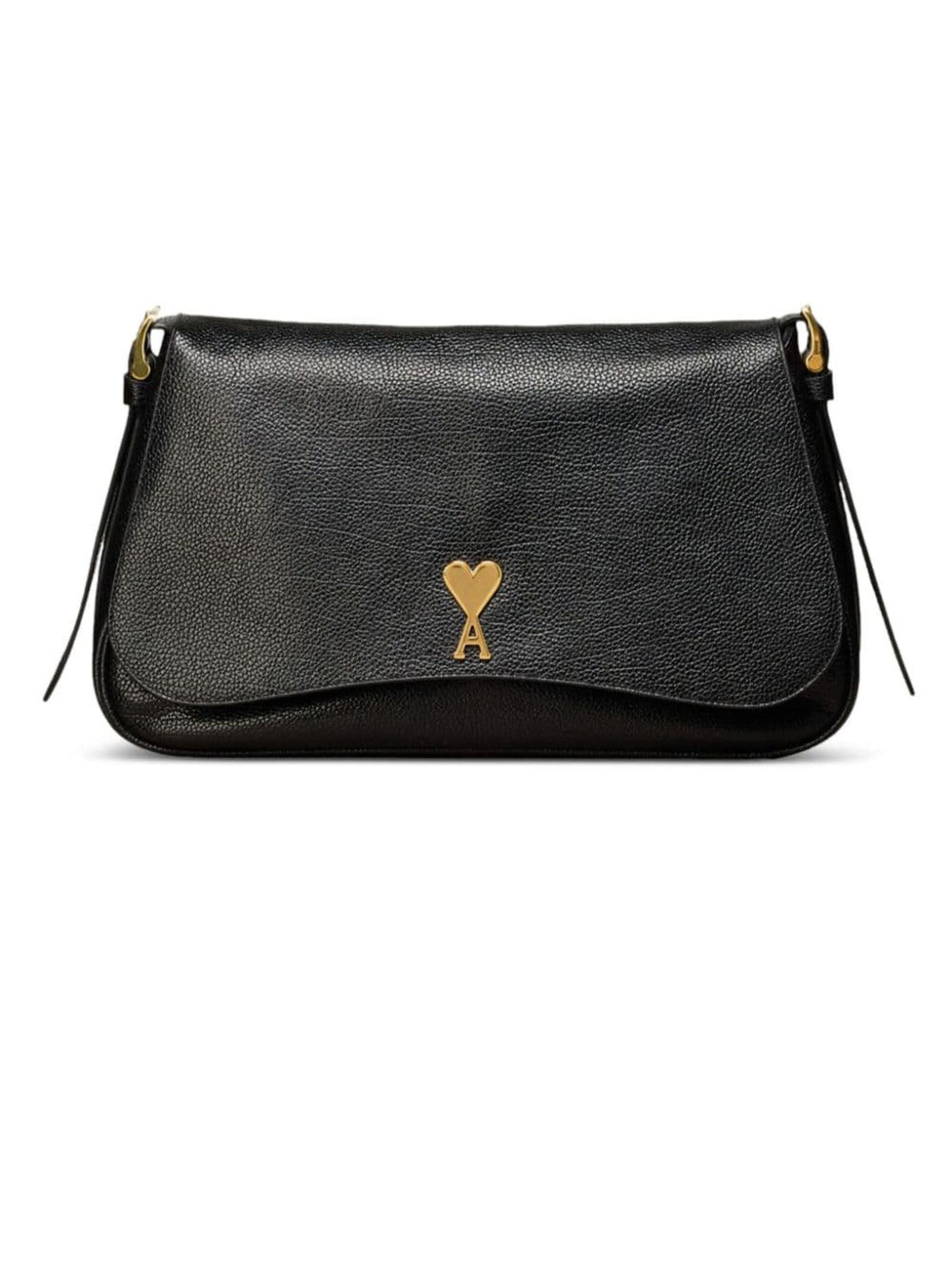 Shop Ami Alexandre Mattiussi Black Leather Paname Paname Shoulder Bag