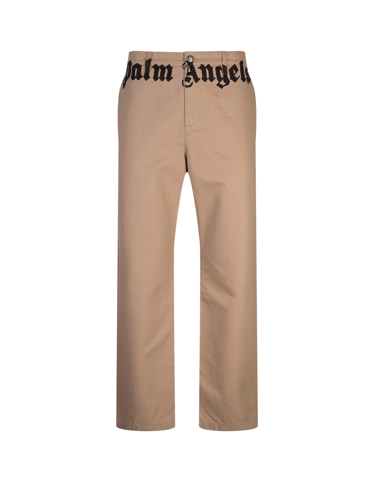 Palm Angels Beige Chino Trousers With Logo In Brown