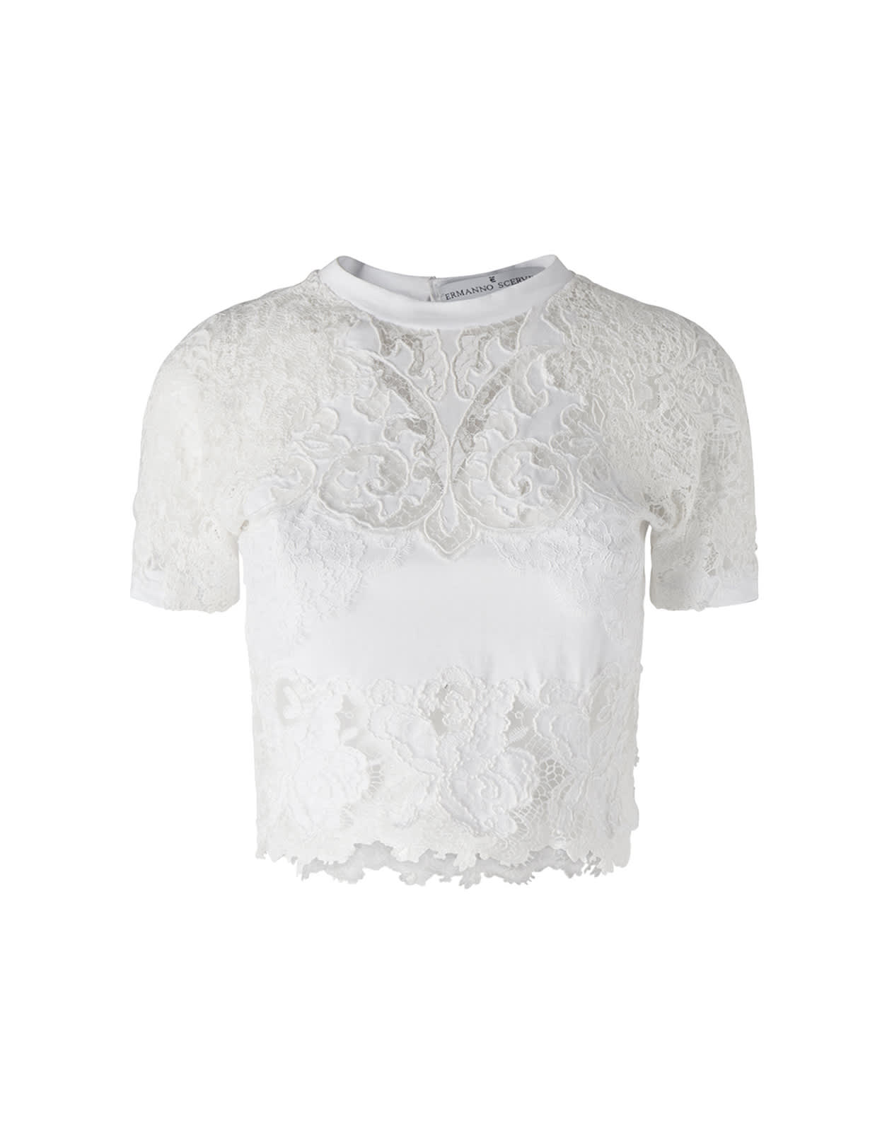 Ermanno Scervino White Lace Crop T-shirt