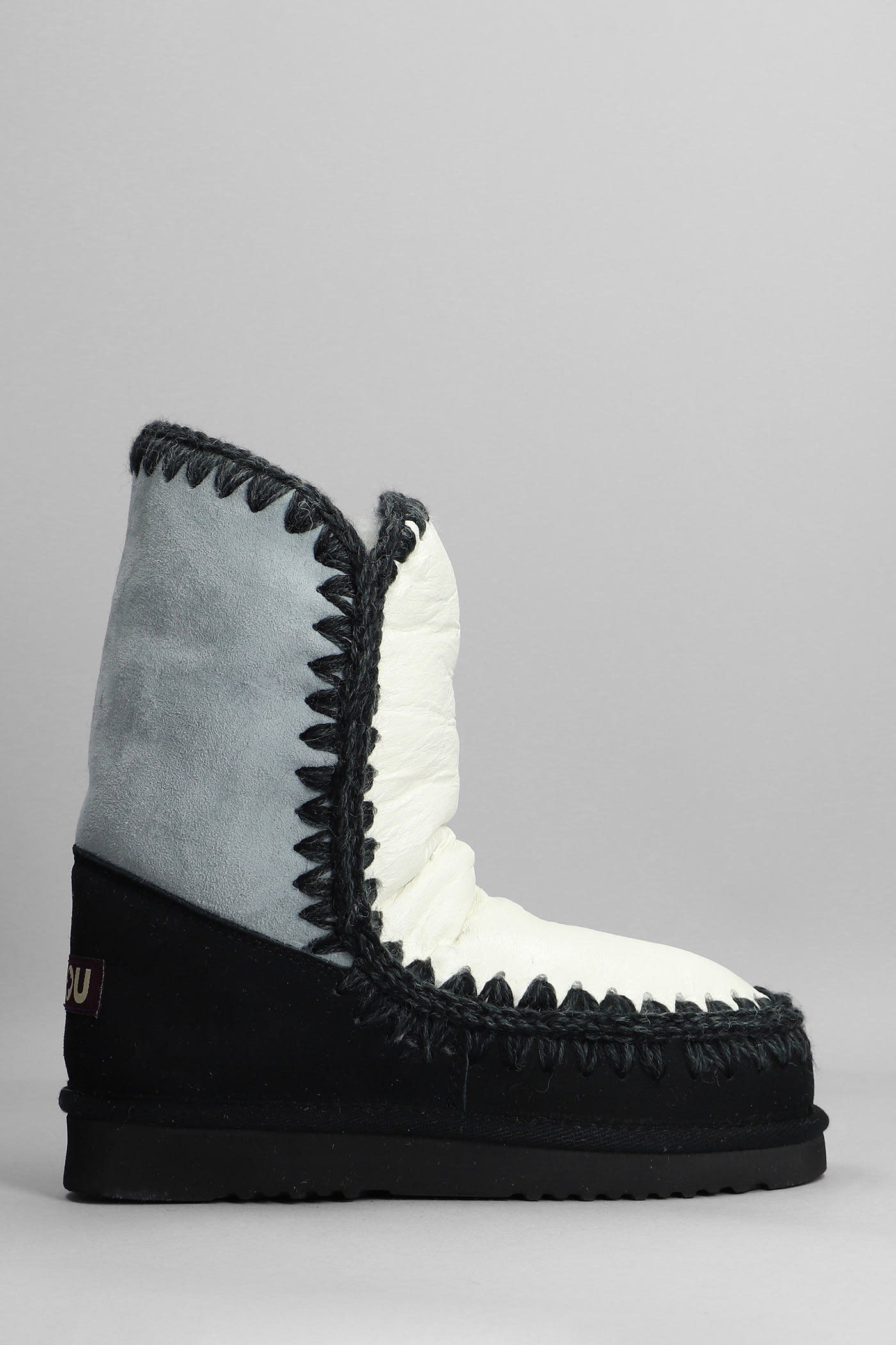 Mou Eskimo 24 Low Heels Ankle Boots In White Suede And Leather