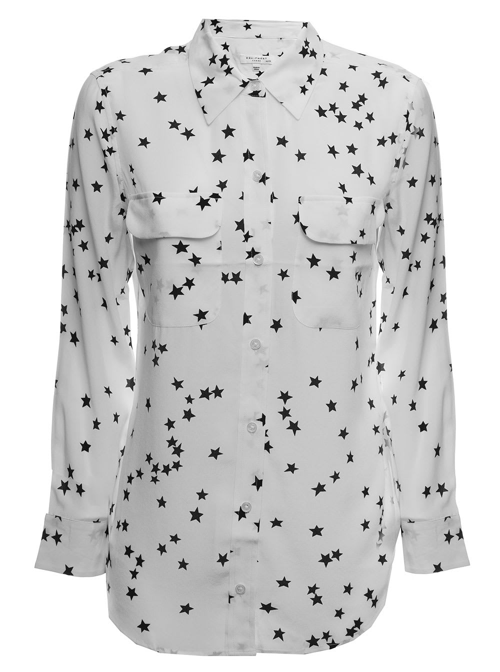 Equipment Womans White Silk Slim Signature Shirt With Stars