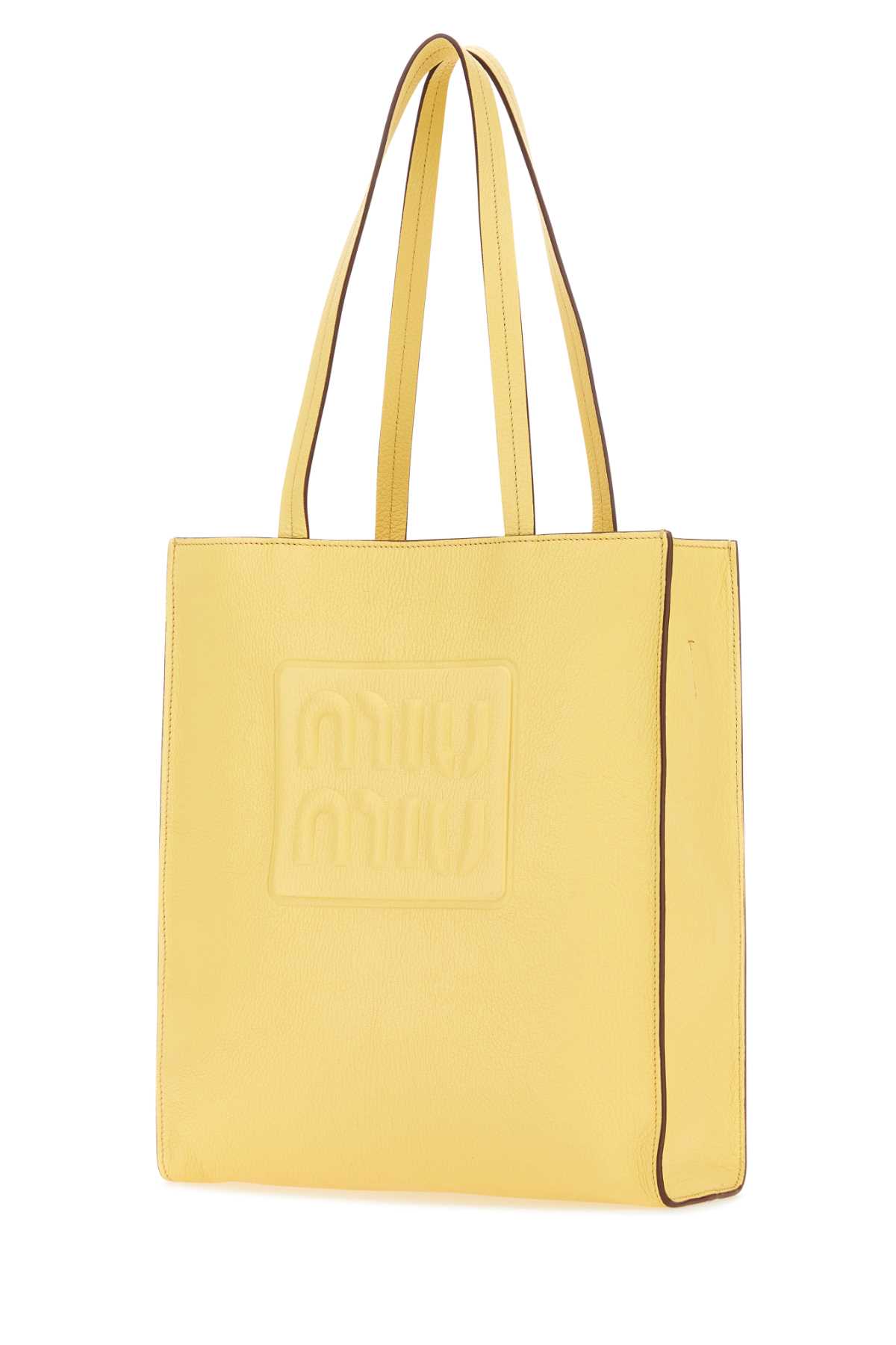 Shop Miu Miu Pastel Yellow Leather Shopping Bag In Limone
