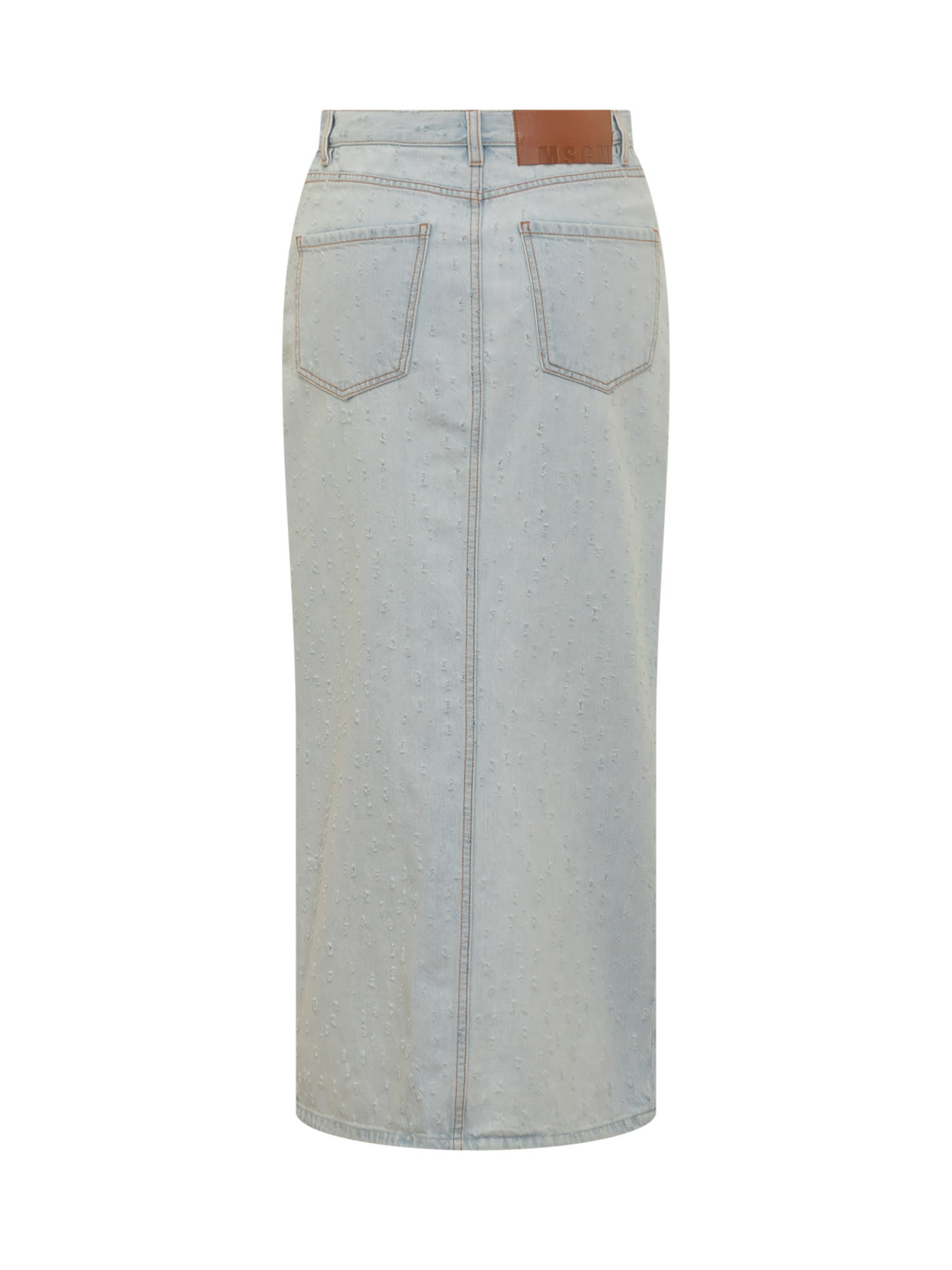 Shop Msgm Abraded Skirt In Light Blue