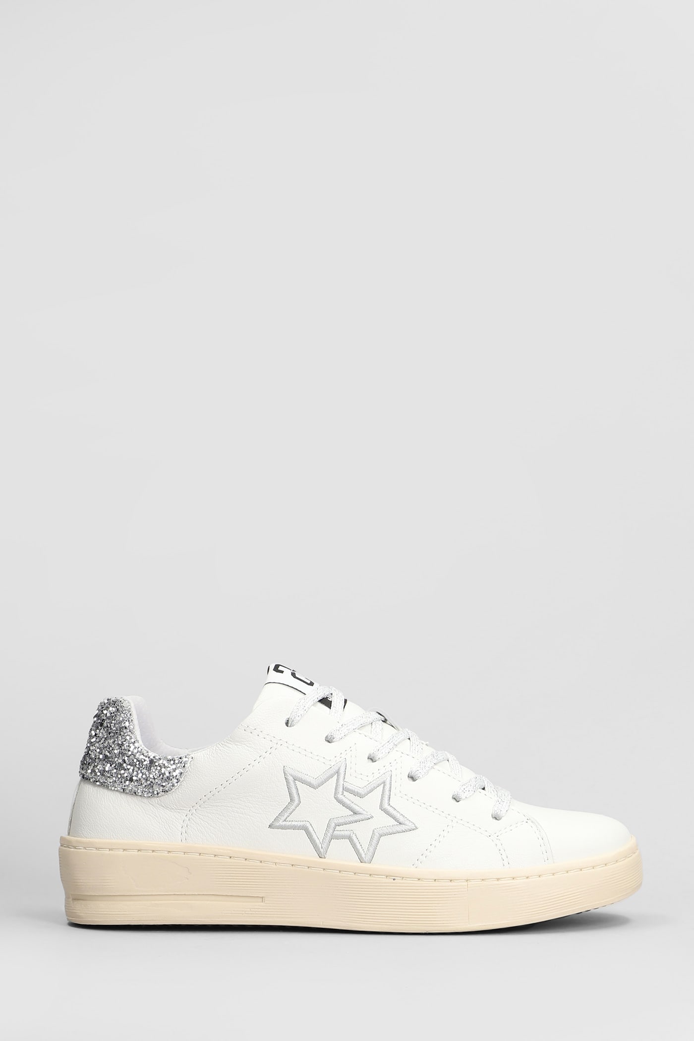 Sneakers In White Leather And Fabric