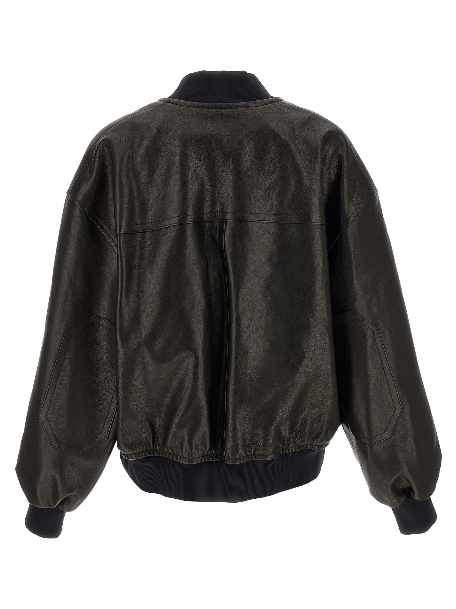 Khaite Spence Leather Bomber Jacket In Black