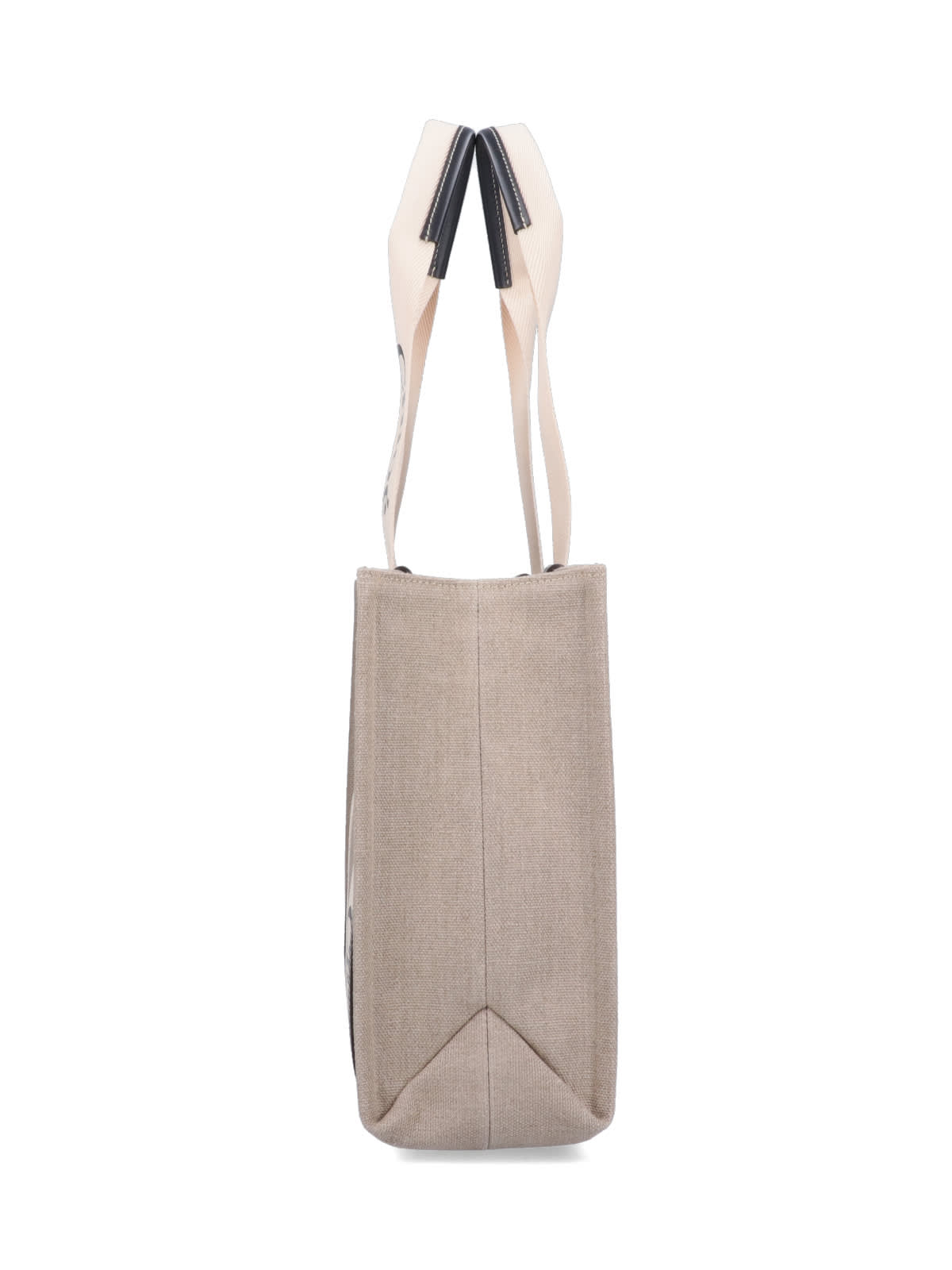 Chloé Linen Shoulder Bag With Logo Print. This Bag Is Made With Lower Environmental Impact Material In Beige