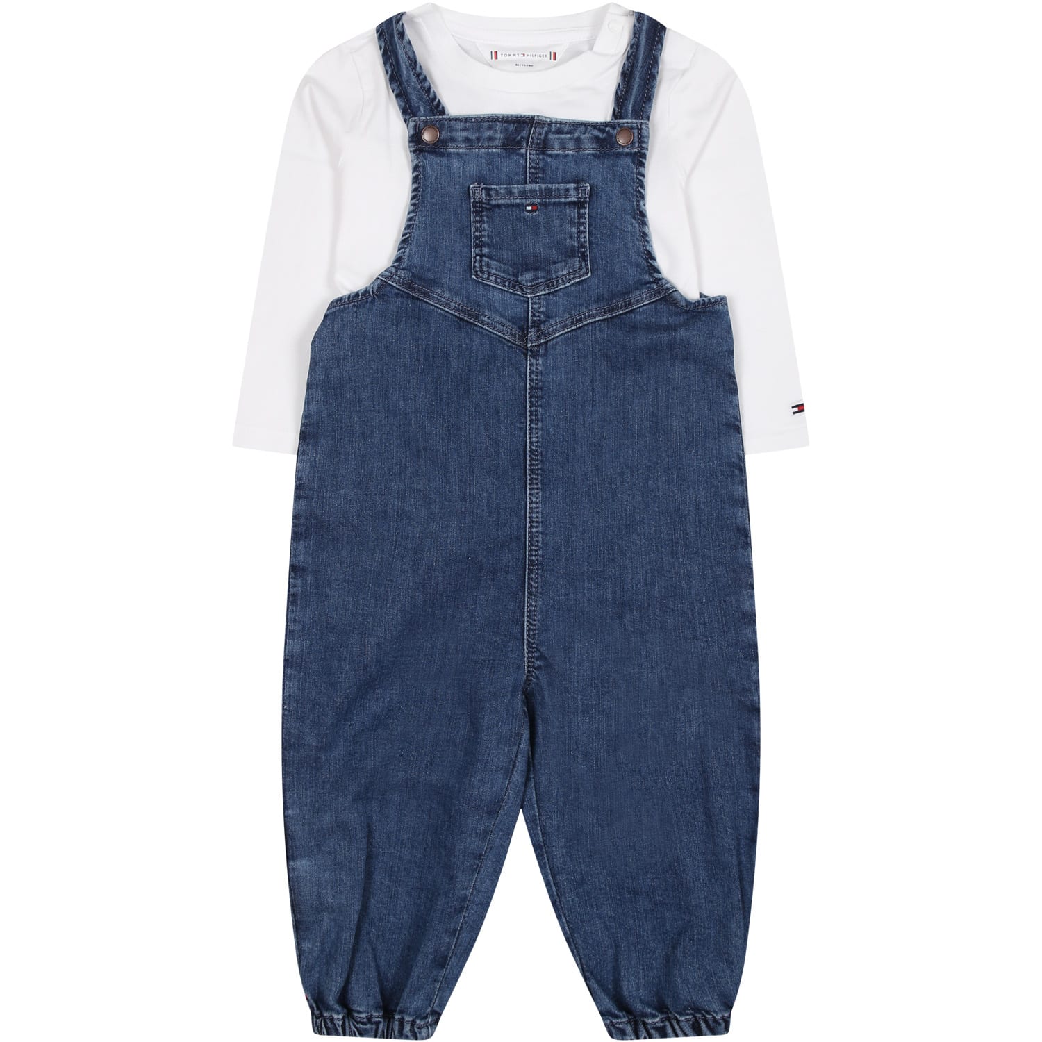 TOMMY HILFIGER DENIM DUNGAREES FOR BABY BOY WITH ICONIC FLAG