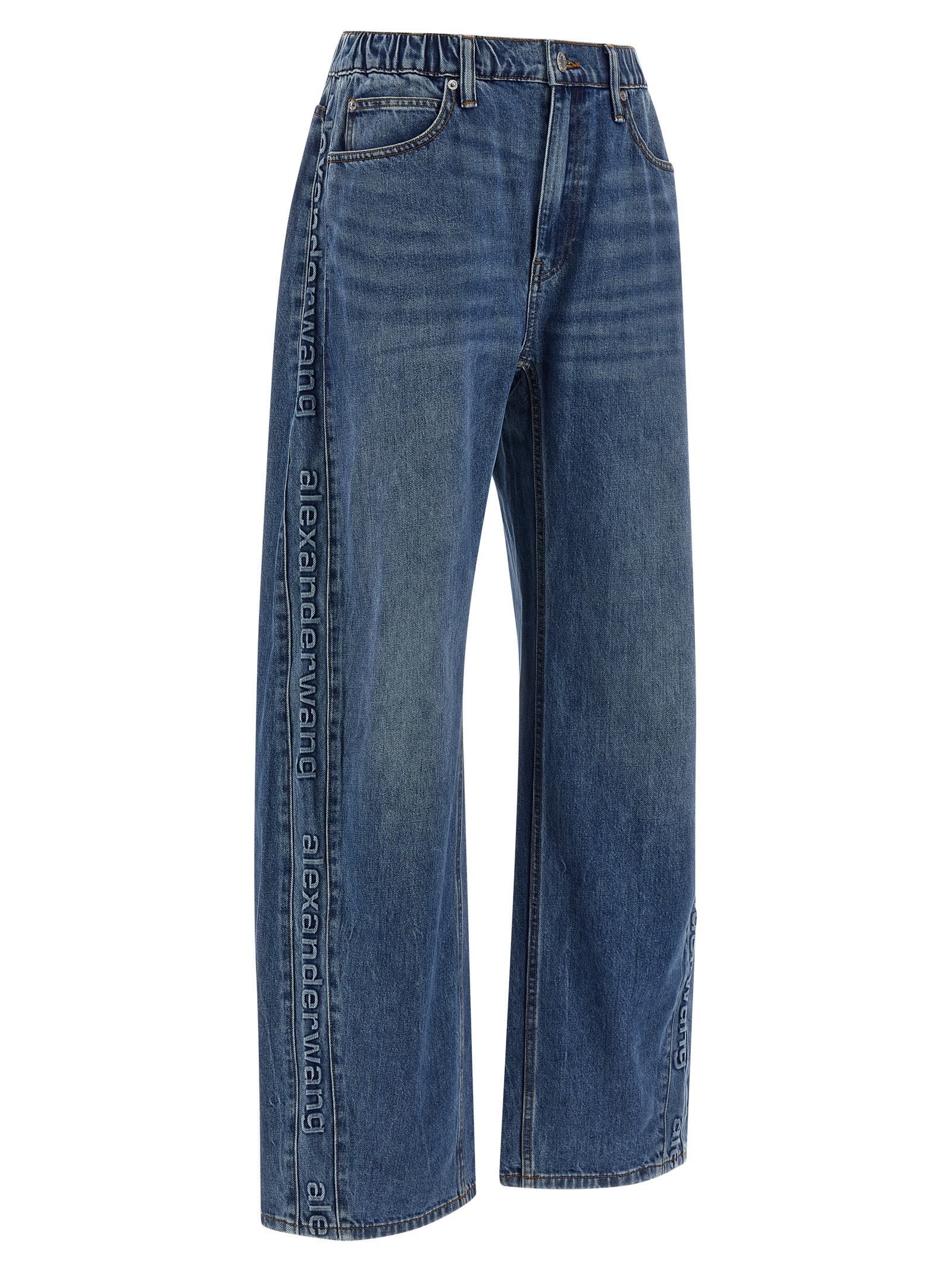 Alexander Wang Wide-leg Denim Jeans With Embossed Logo Detail In Blue