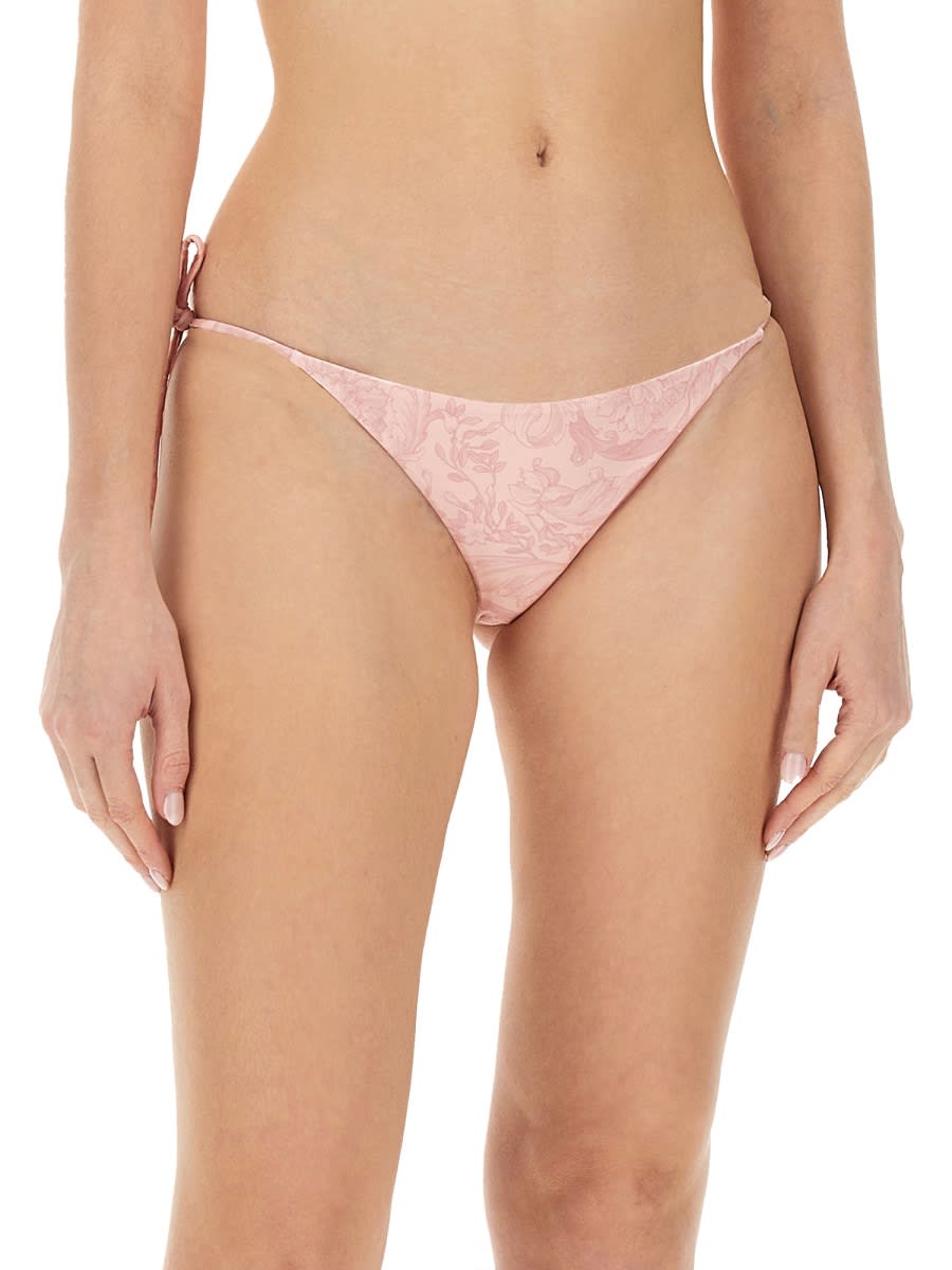 Shop Versace Baroque Print Bikini Bottom In Pink