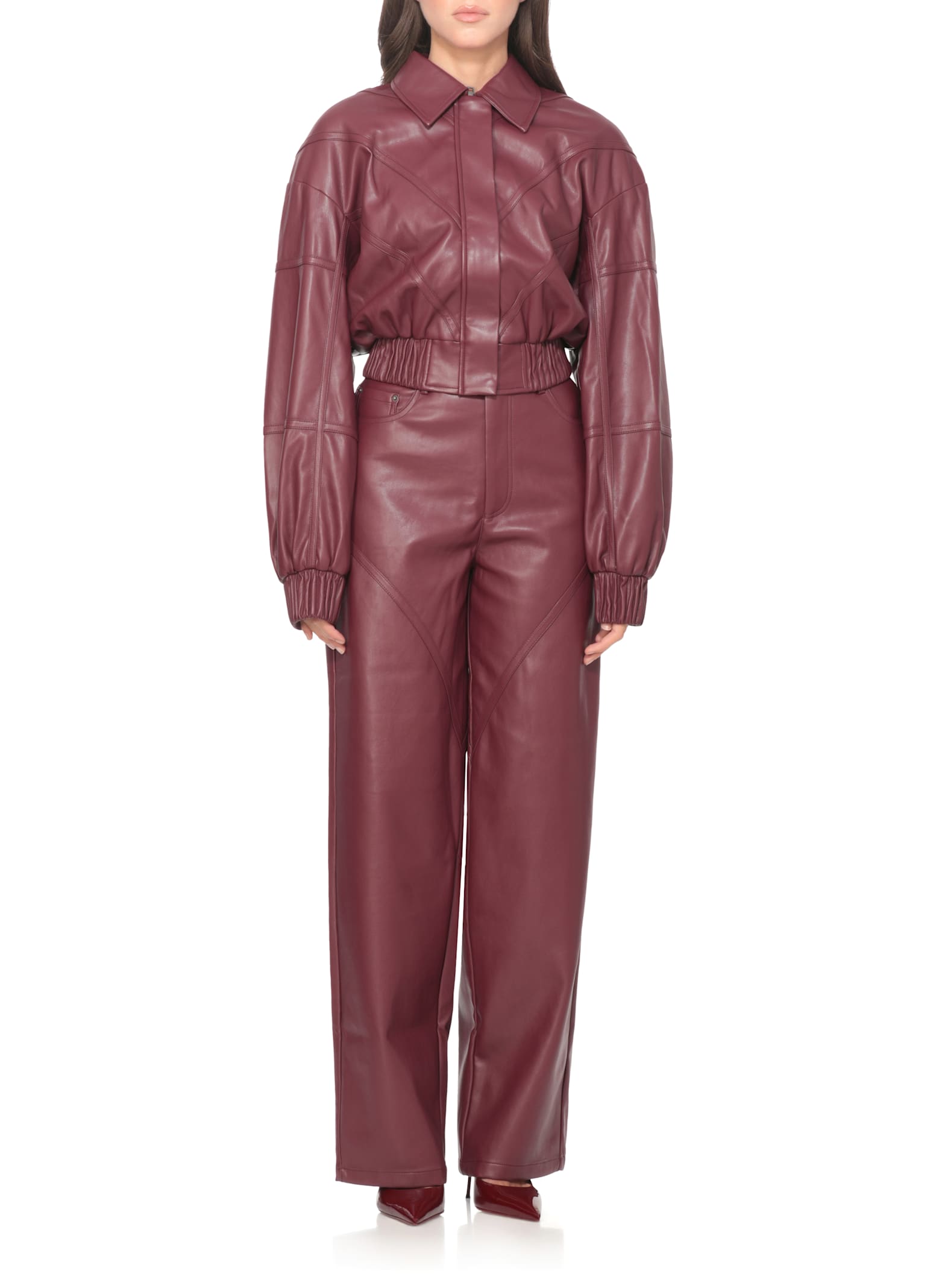 Rotate Birger Christensen Collared Panel Detailing Bomber Jacket In Burgundy