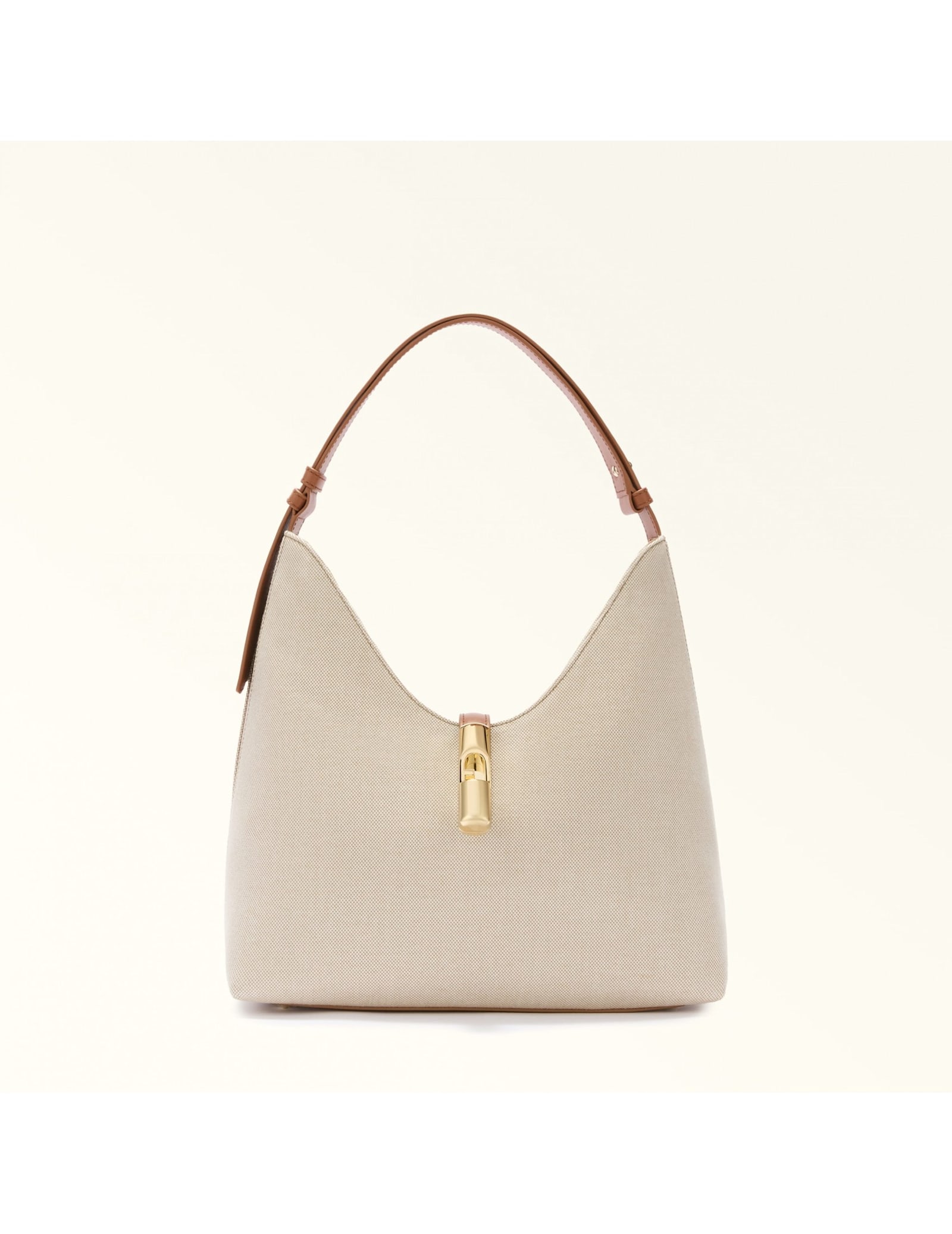 Goccia M Hobo Bag In Canvas Natural/branby Color