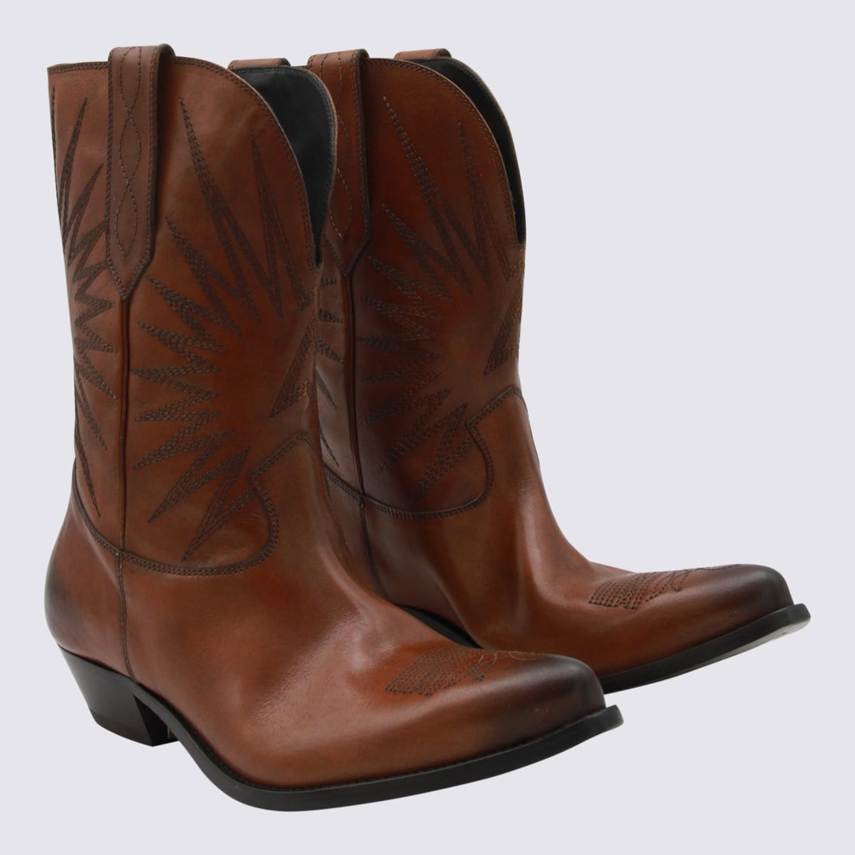 Golden Goose Pointed Toe Stacked Heel Ankle Boots In Brown