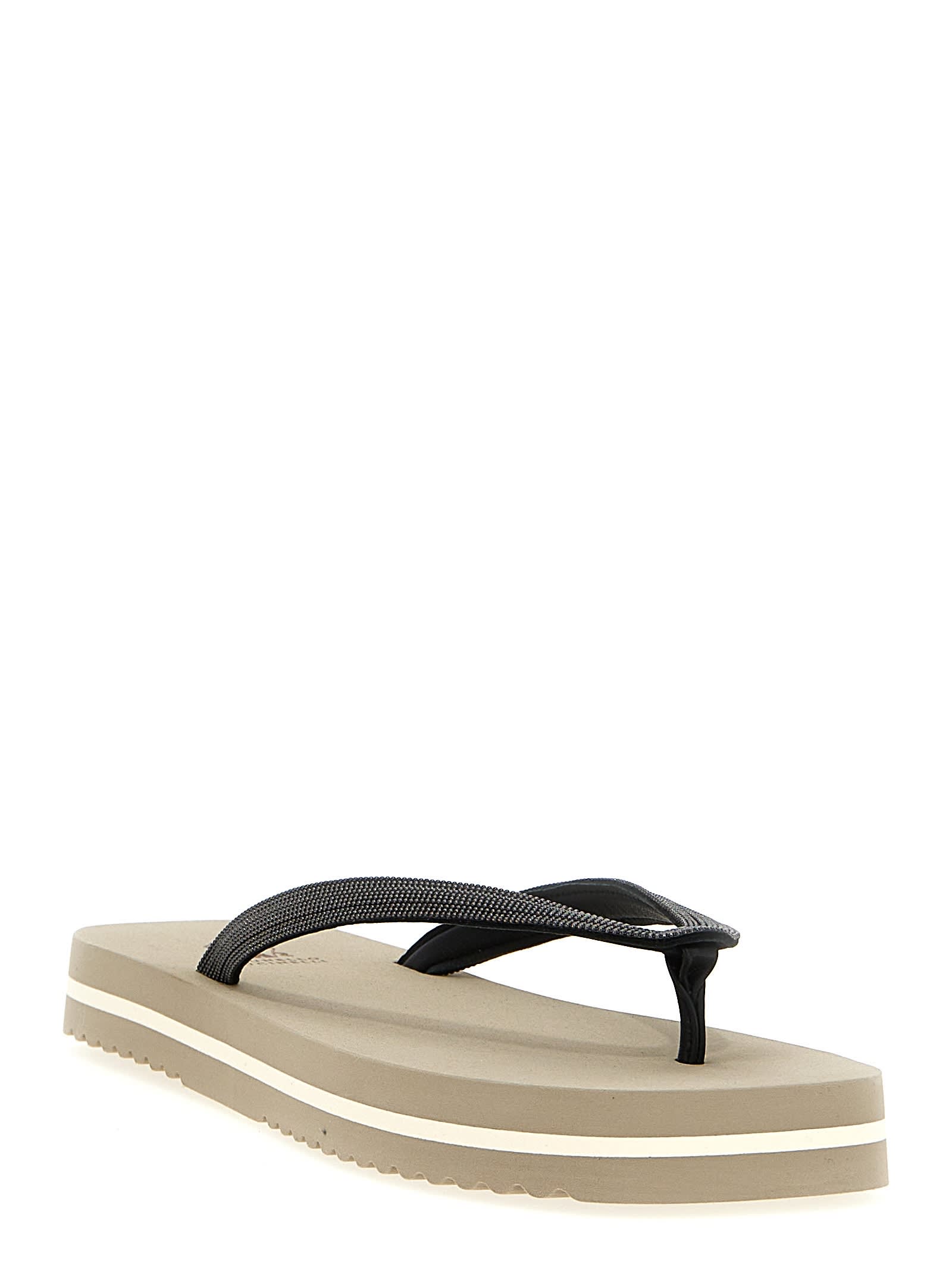 Brunello Cucinelli Flat Open Toe Rubber Sandals With Textured Strap In Gray