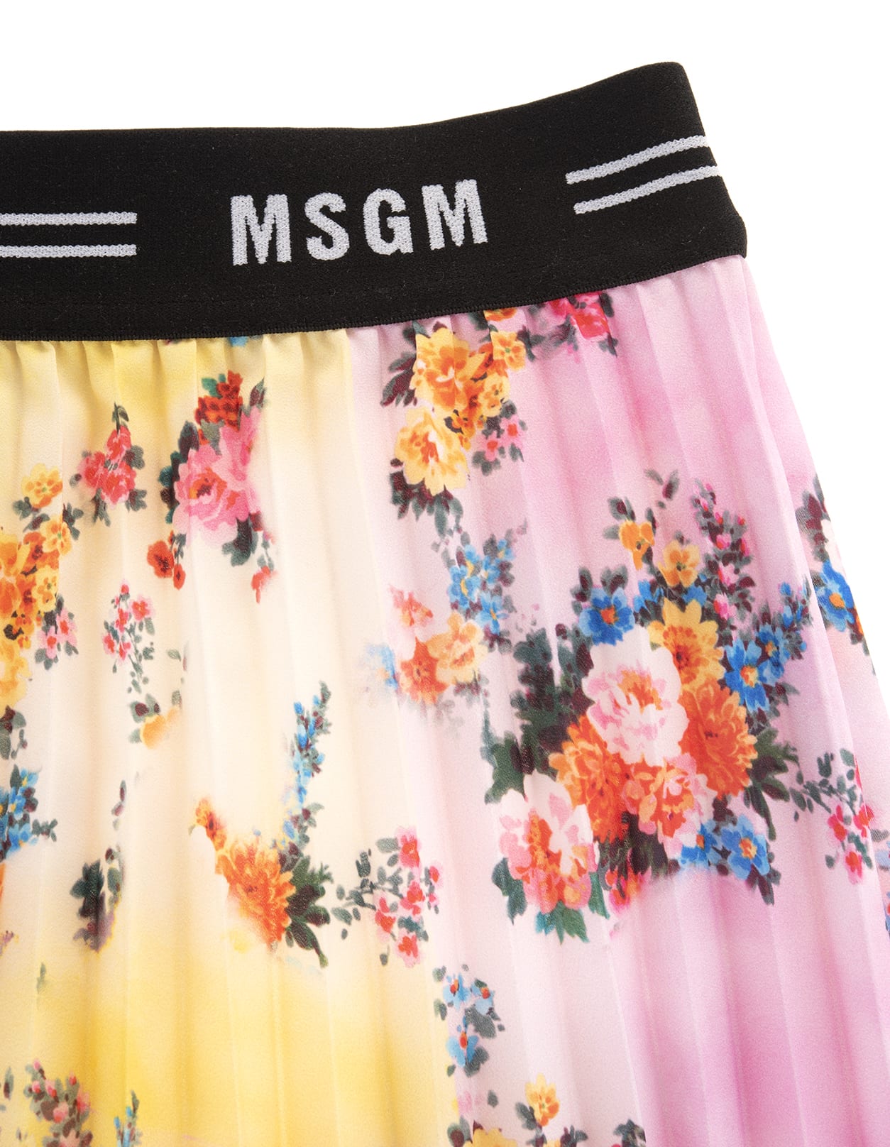 Shop Msgm Multicolored Pleated Skirt With Floral Print