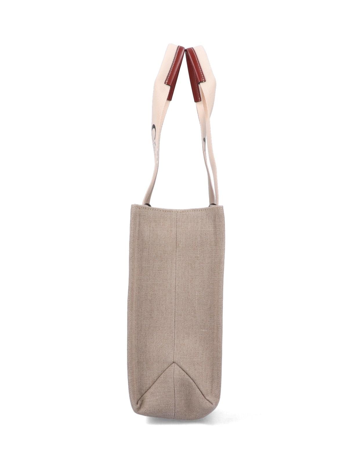 CHLOÉ WHITE AND BROWN MEDIUM WOODY SHOPPING BAG WITH SHOULDER STRAP