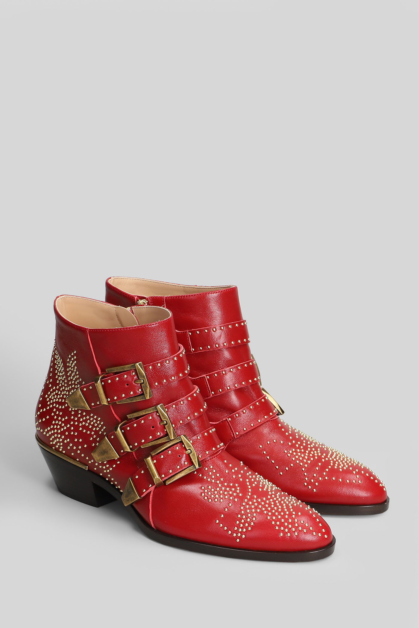 Chloé Susan High Heels Ankle Boots In Red Leather In Red