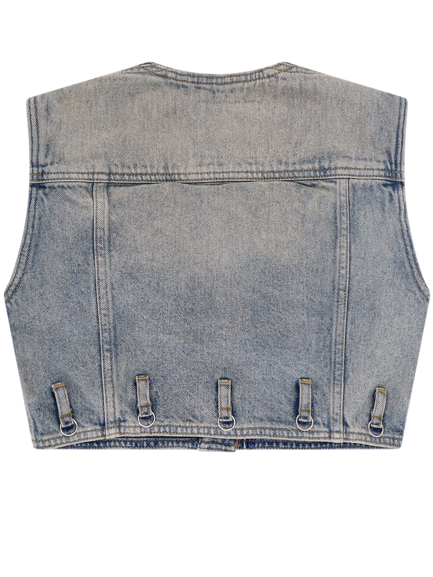Shop Courrèges Sleeveless Denim Cropped Top In Light Blue Wash